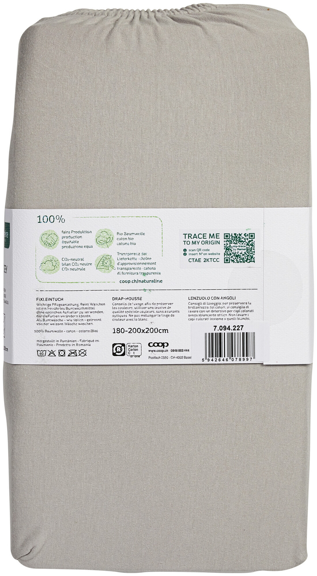 Image of Naturaline Textil Bio Fixl. Jersey 180x200 silber