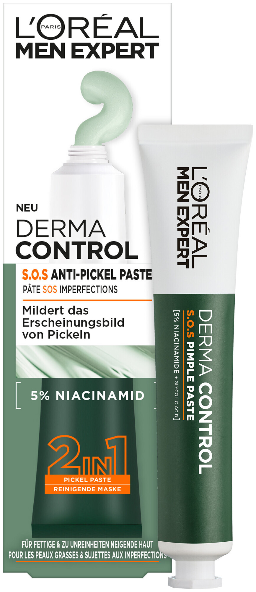 Image of L'oréal Paris L'Oréal Men Expert Derma Control S.o.s. 2in1 Anti-Pickel Paste, 45ml