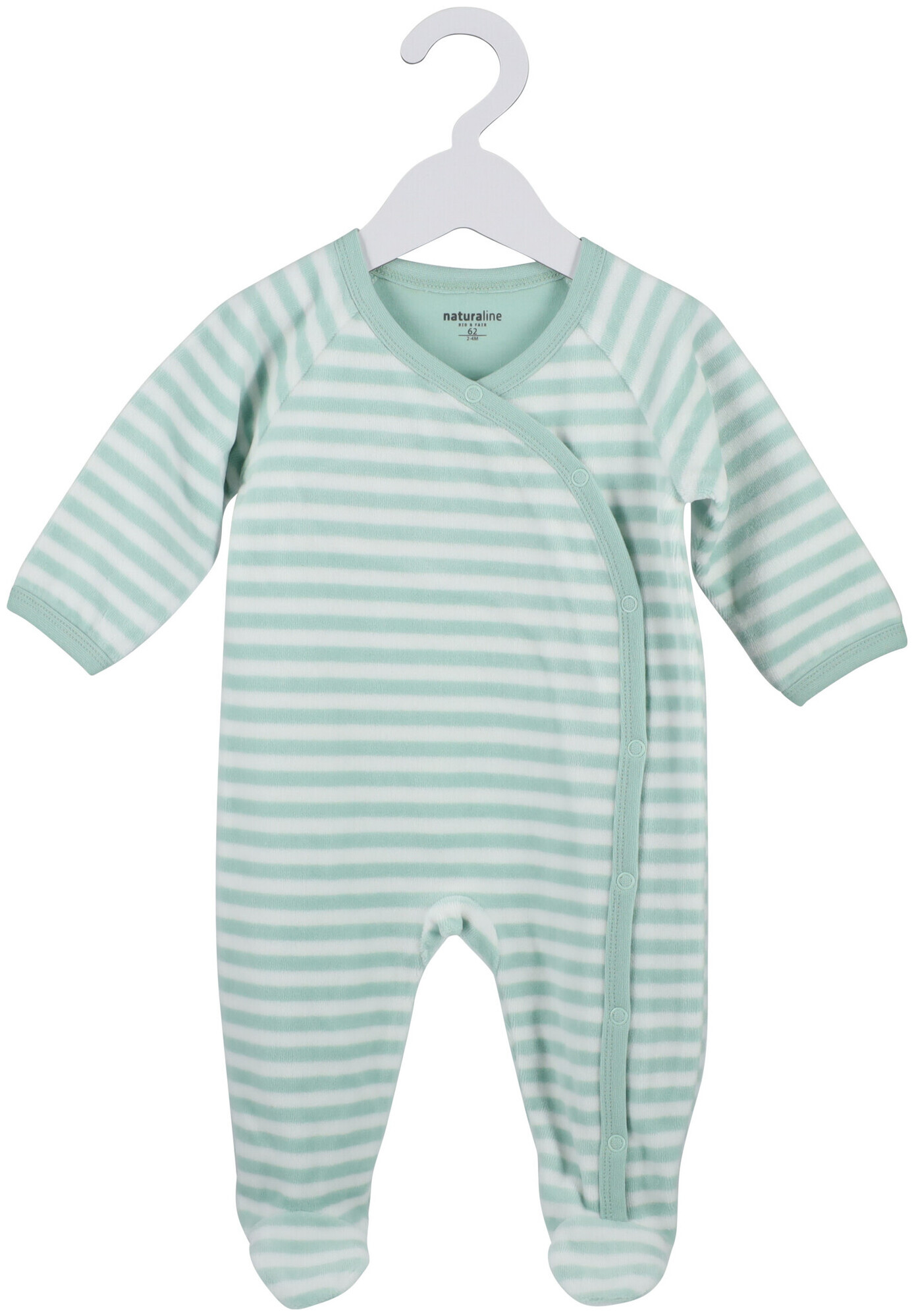 Image of Naturaline Textil New Born Nicky plush Pyjama hellgrün/weiss 62