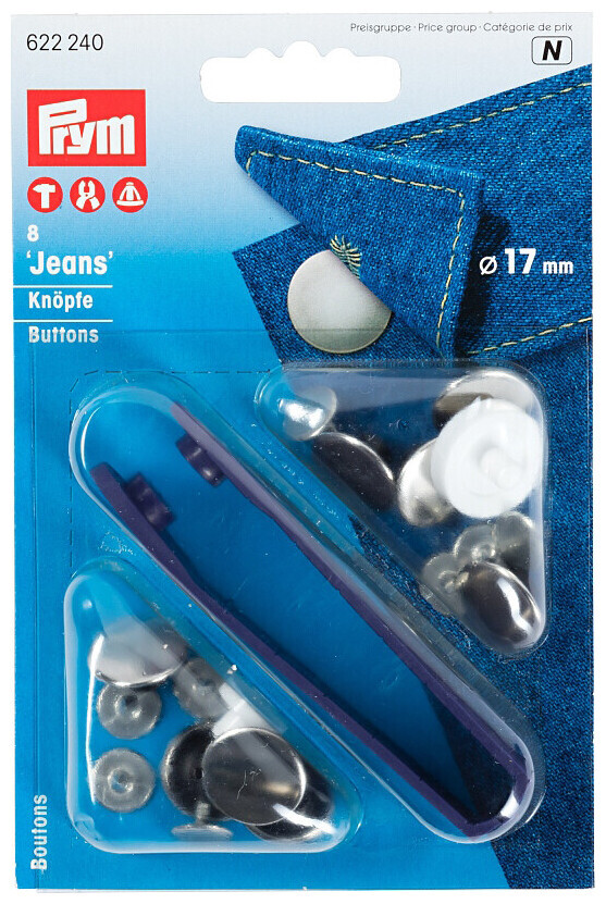 Prym Jeansknopf glatt silber 17 mm 8 Stk.