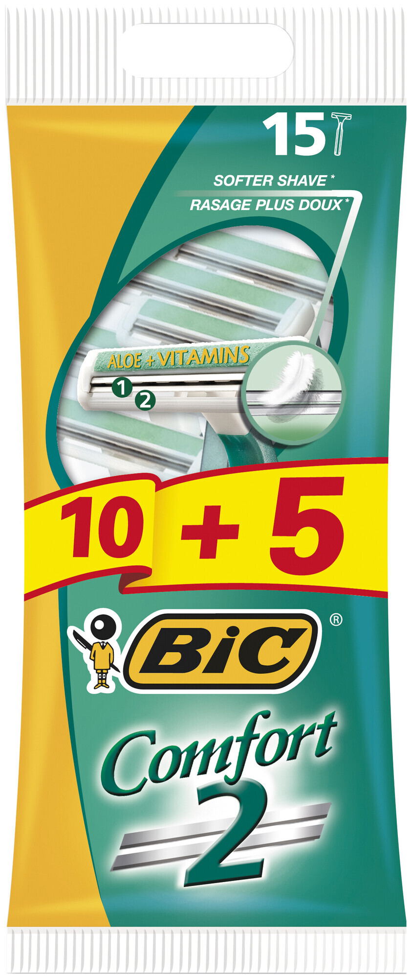 BIC Comfort 2 Einwegrasierer für Männer - 10+5er-Pack