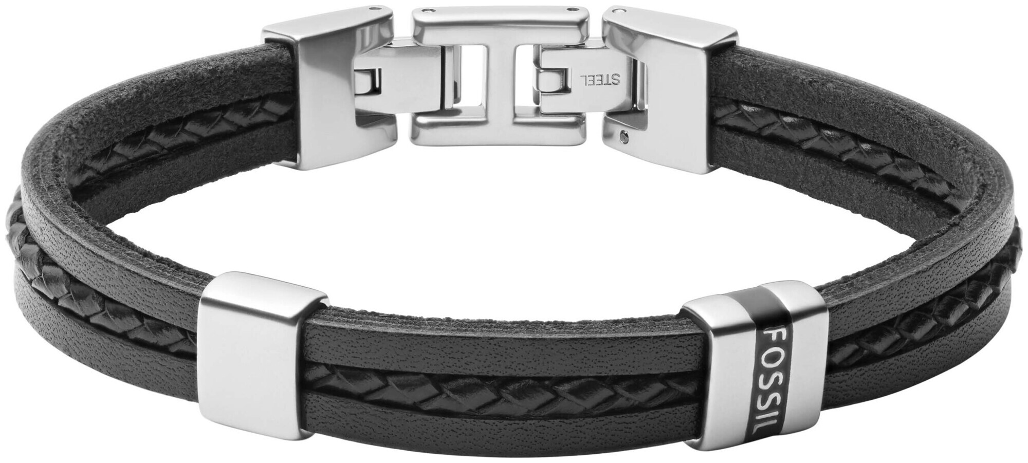 Fossil Jewels Bracelet multi-rangs Leather Essentials en cuir noir