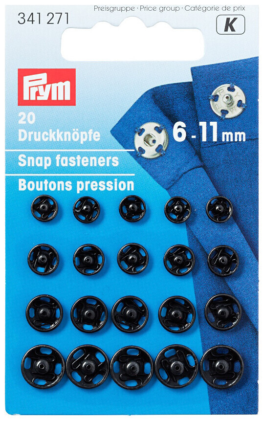 Prym bouton pression à coudre noir 6-11 mm 20 pcs nickel free