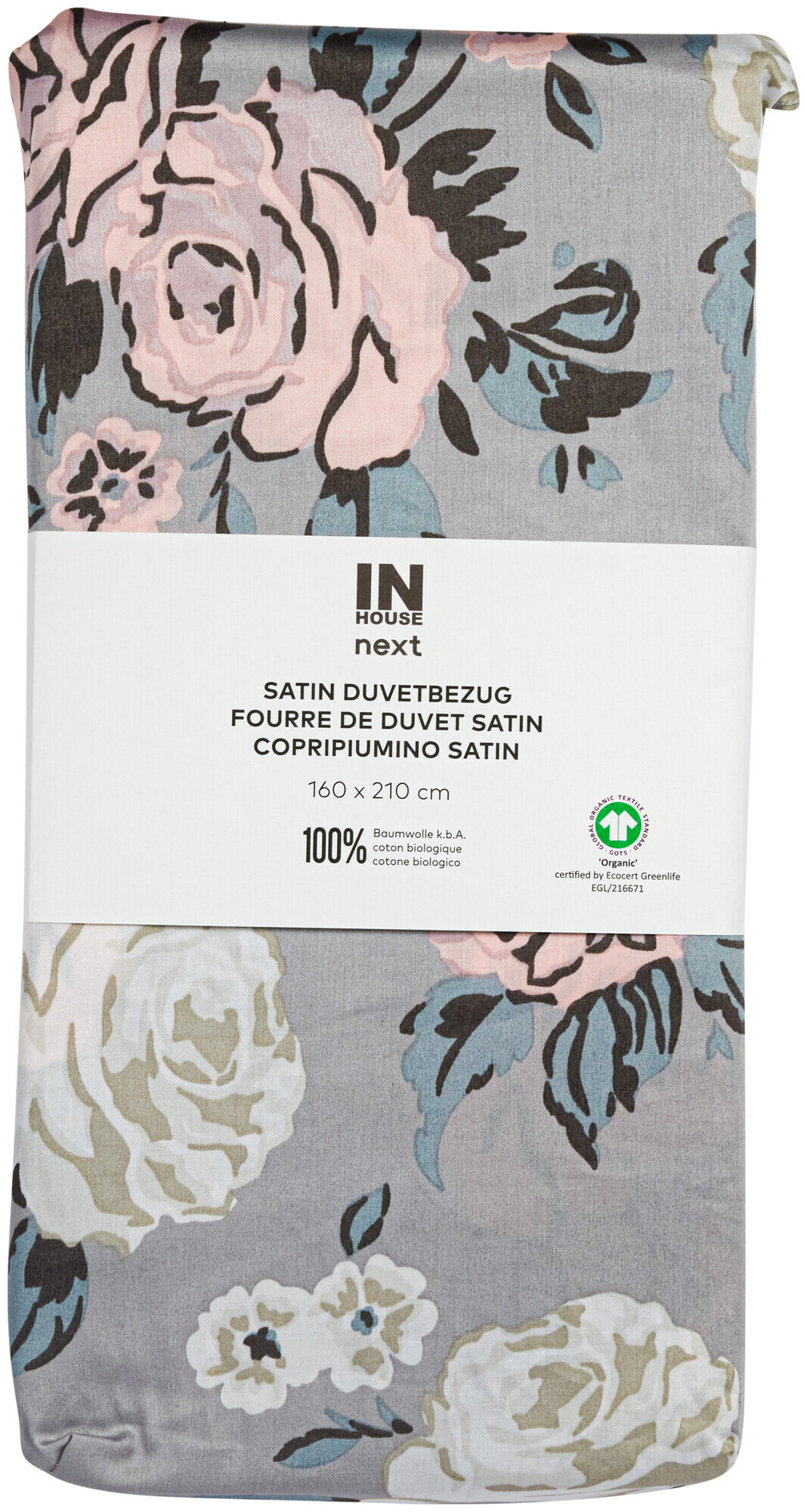Image of Inhouse Duvet Gots Satin 160x210 Rosen grau