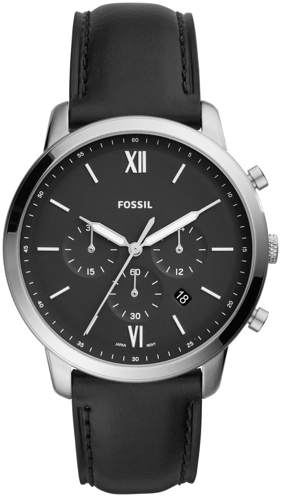 Fossil Herrenuhr Neutra Chronograph Leder Schwarz