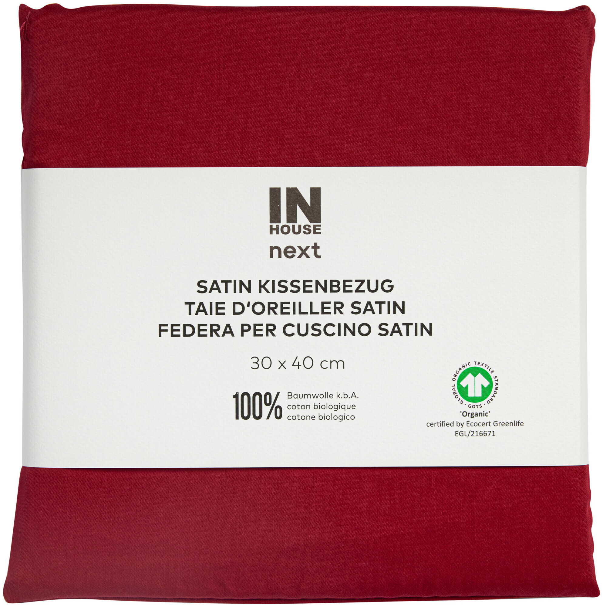 Image of Inhouse Kissen Gots Satin 30x40 bordeaux