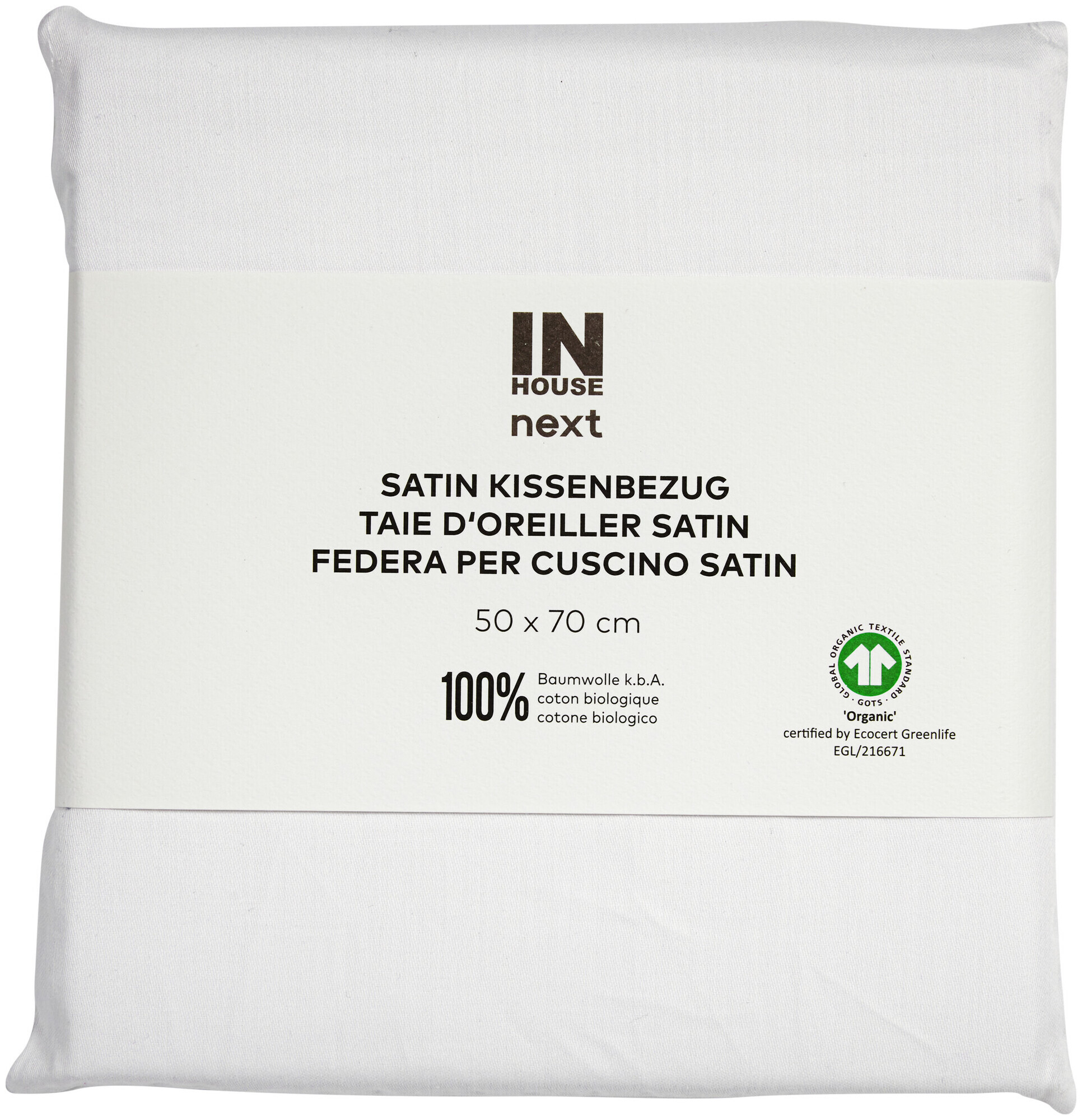 Image of Inhouse Kissen Gots Satin 50x70 weiss