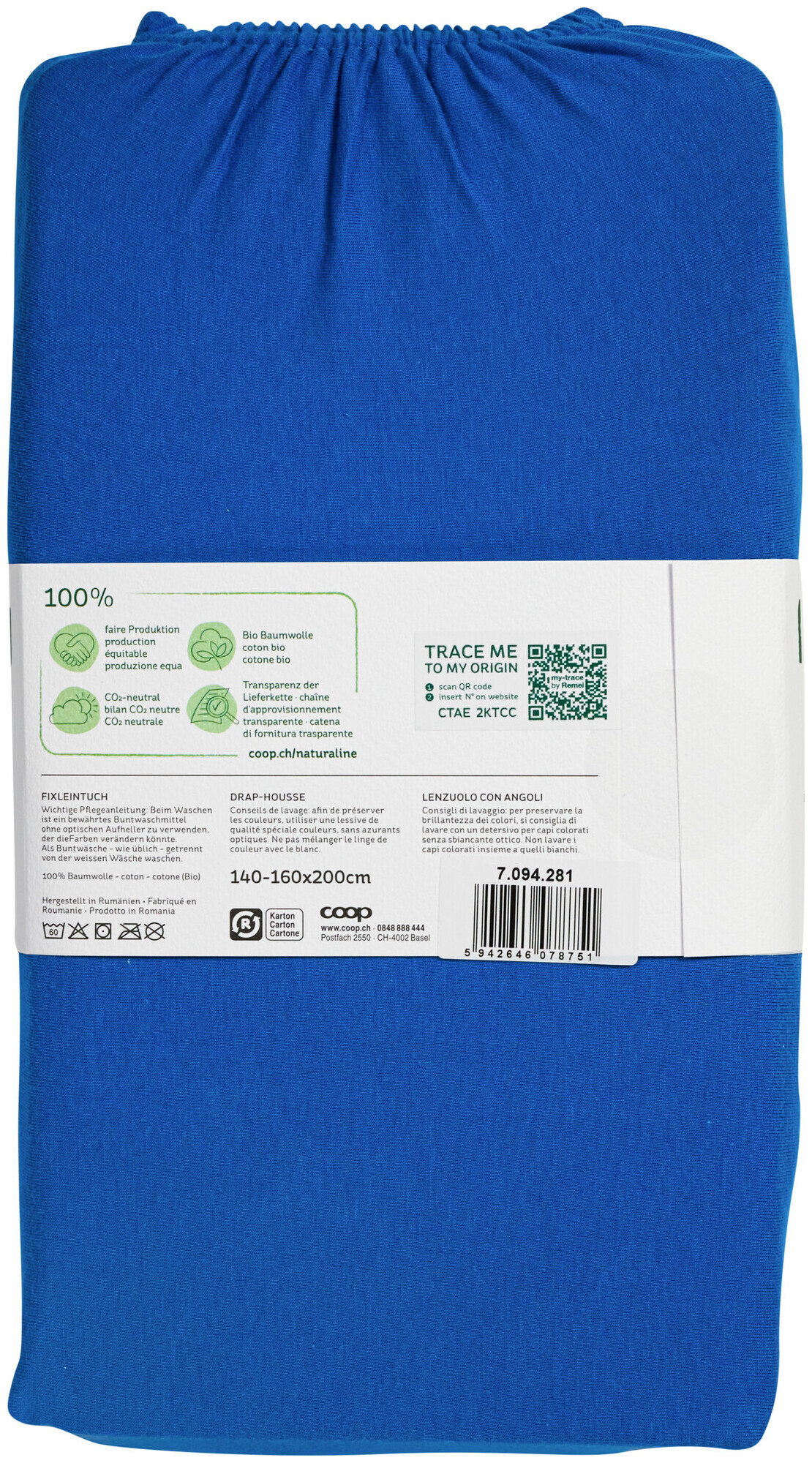 Image of Naturaline Textil Bio Fixl. Jersey 160x200 royalblau
