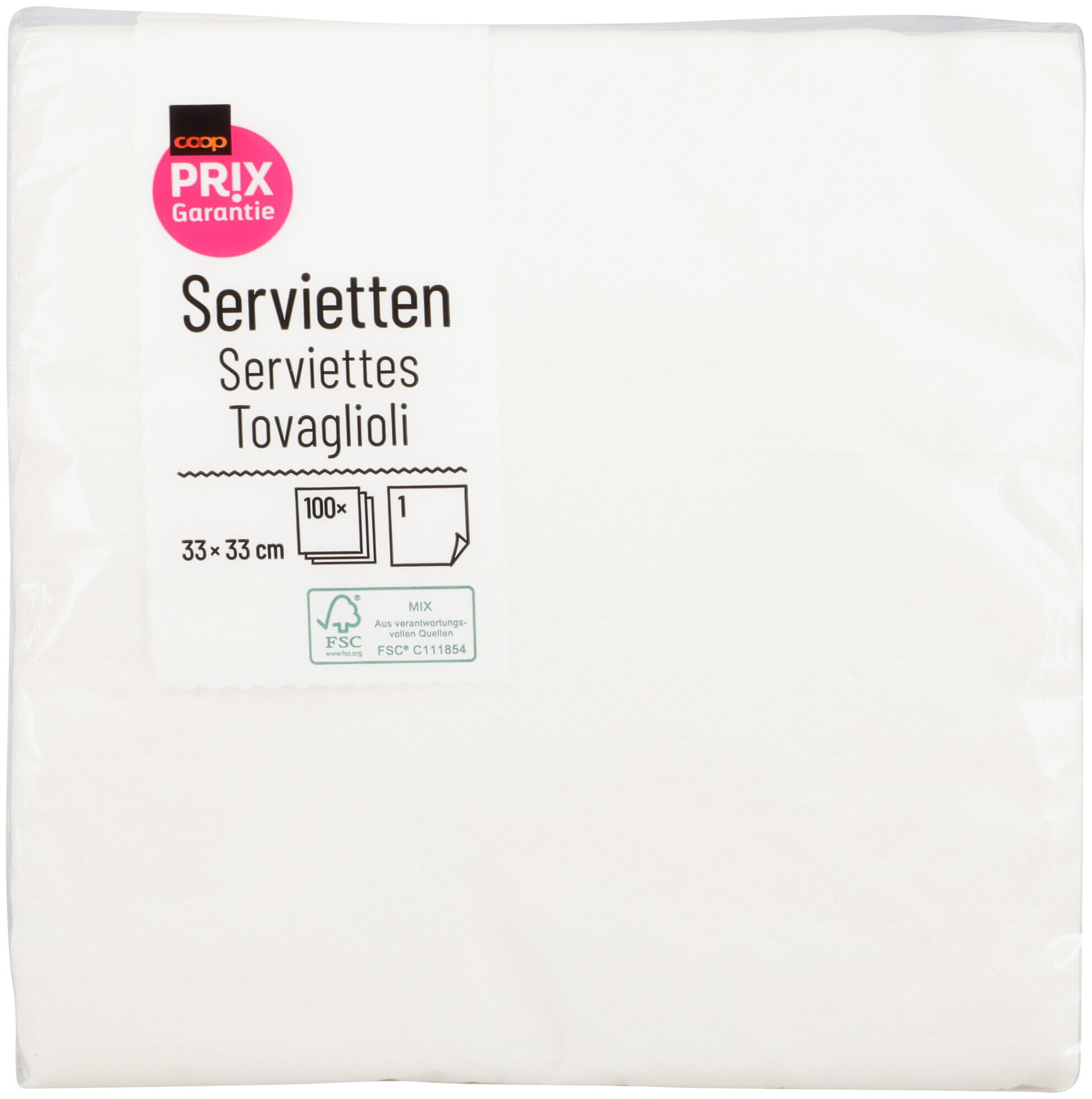 Prix Garantie Servietten weiss 33cm 100 Stück