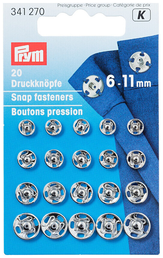 Prym bouton pression à coudre argent 6-11 mm 20 pcs nickel free
