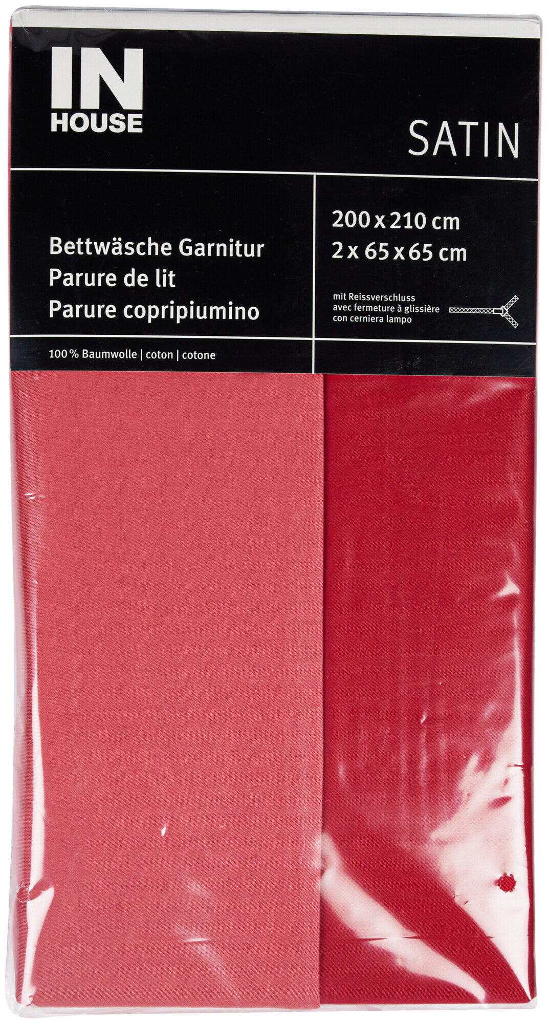 Image of Inhouse IH Bettwäschegarnitur Satin uni rot 200x210/2x65x65