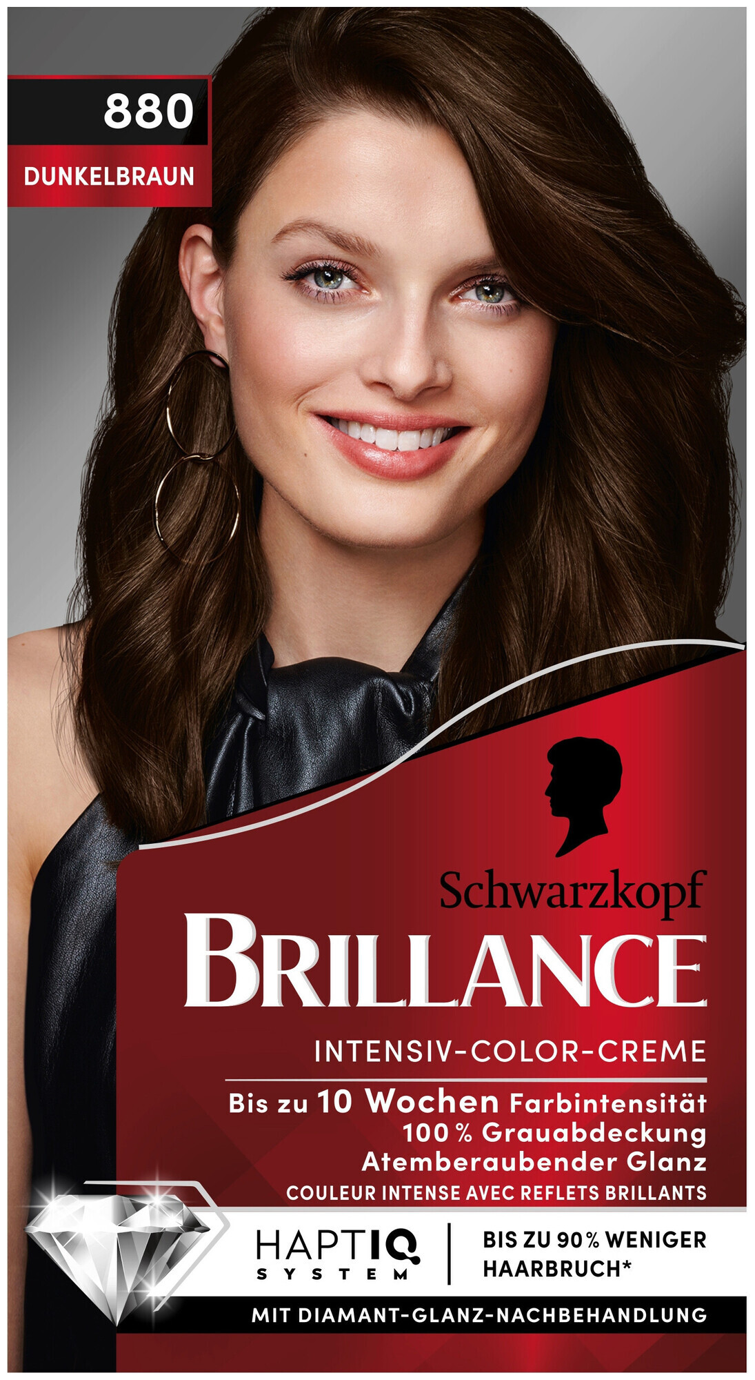 Image of Schwarzkopf Brillance Intensiv-Color-Creme 880 Dunkelbraun 160 ml