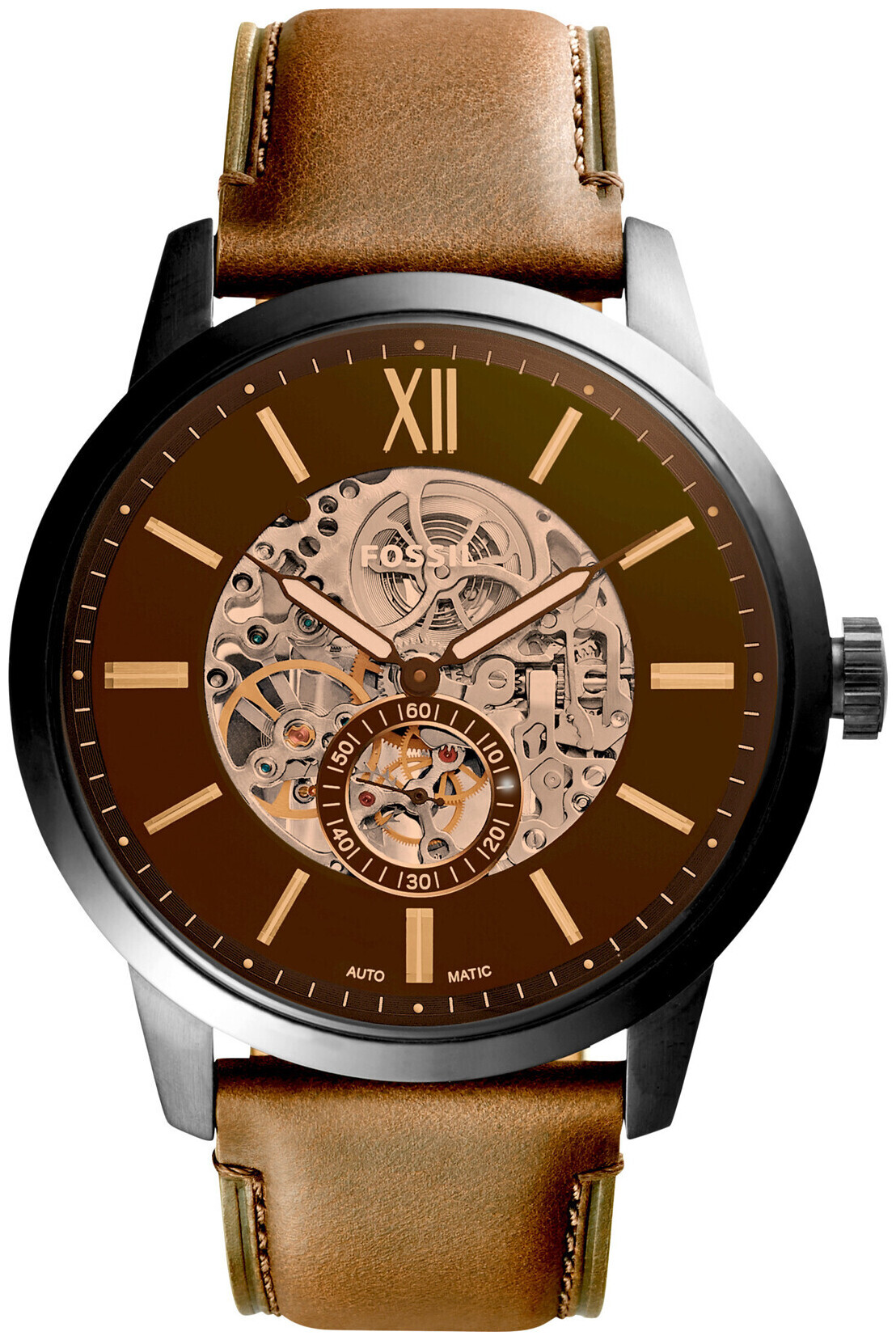 Image of Fossil Herrenuhr Townsman Automatik Leder Braun