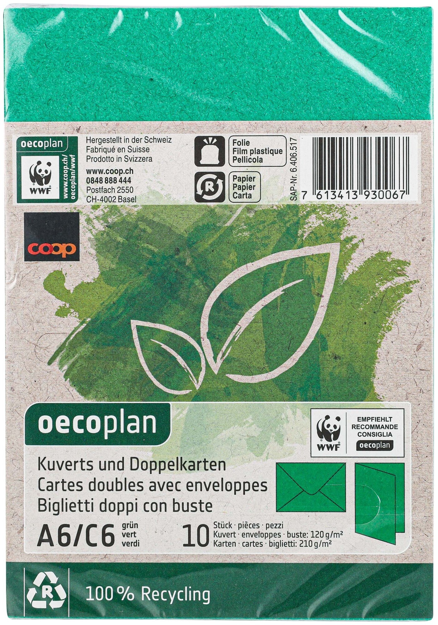 Image of Oecoplan Kuverts und Doppelkarten A6/C6 grün 10/10 Stk.