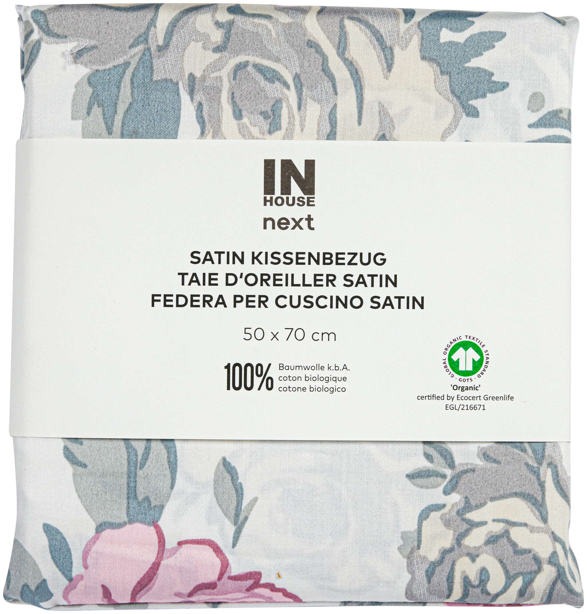 Image of Inhouse Kissen Gots Satin 50x70 Rosen weiss
