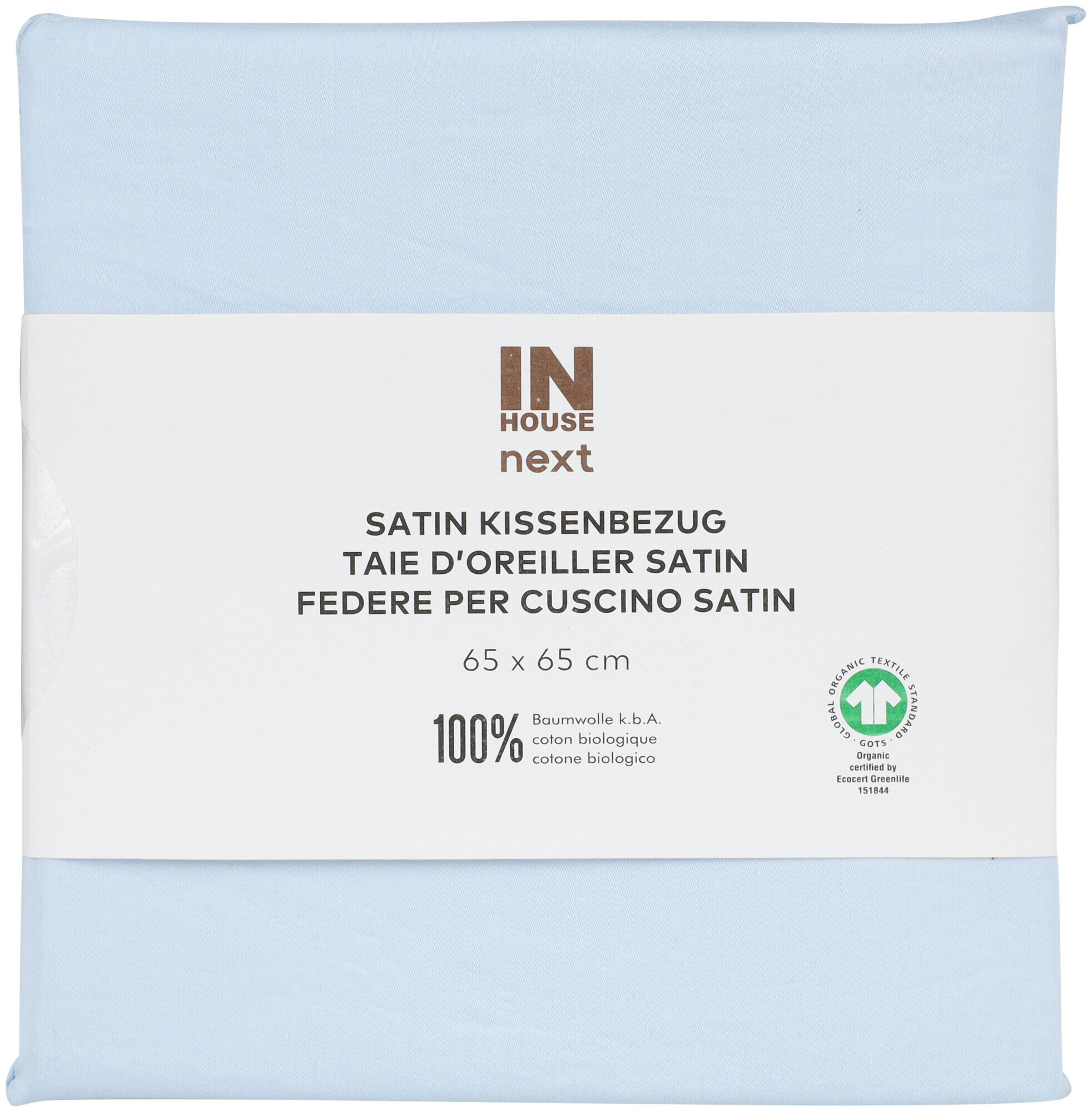 Image of Inhouse Kissen Gots Satin Paspel 65x65 hellblau