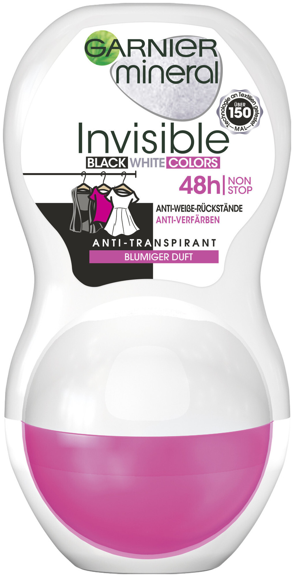 Image of Garnier Mineral Invisible Black, White & Colors Roll-on, Anti-Transpirant, mit Textil-Schutz, 50 ml