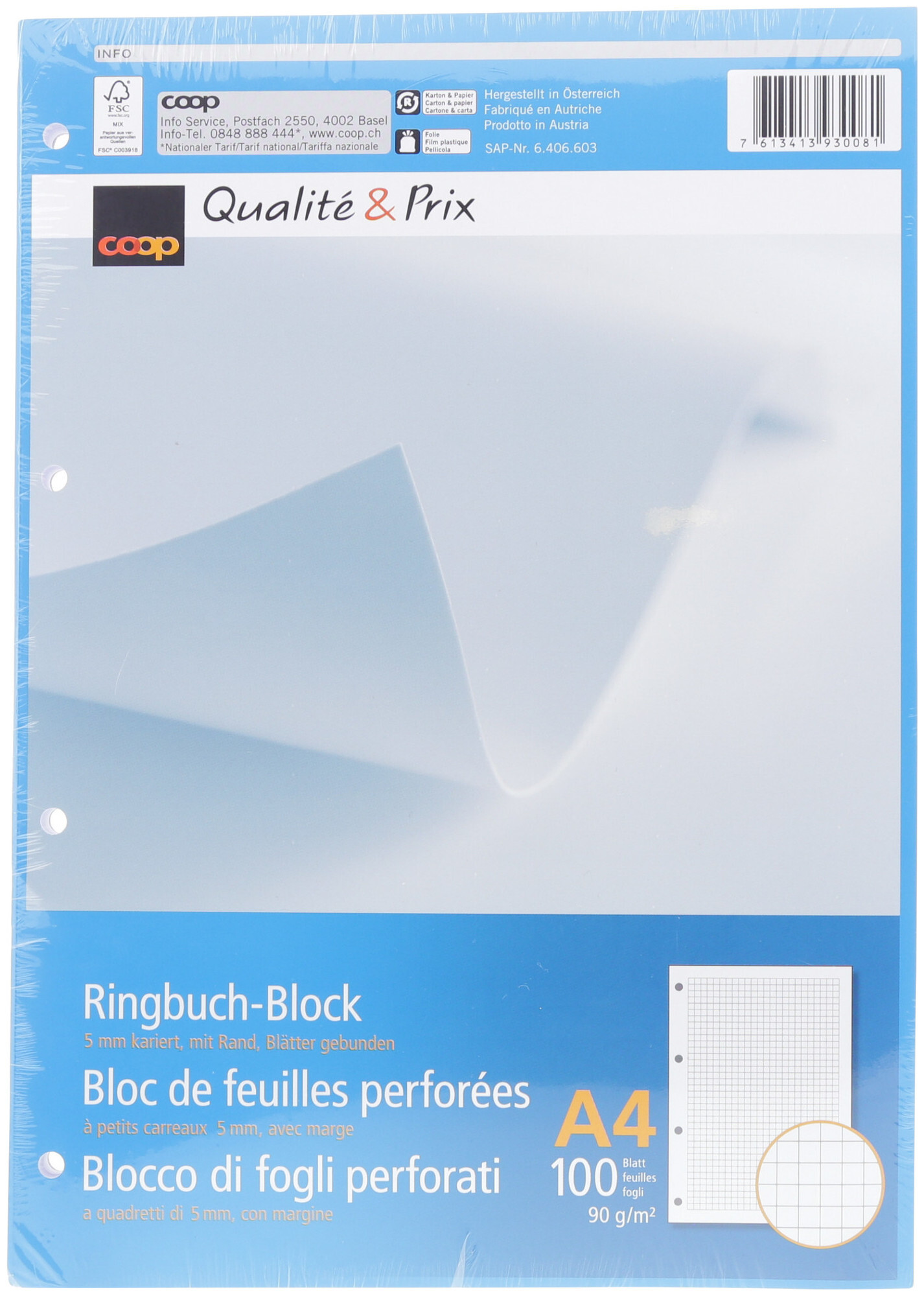 Image of Preisimage-EM Qualité&Prix Ringbuchblock A4 weiss 5mm kariert 4-fach gelocht mit Rand