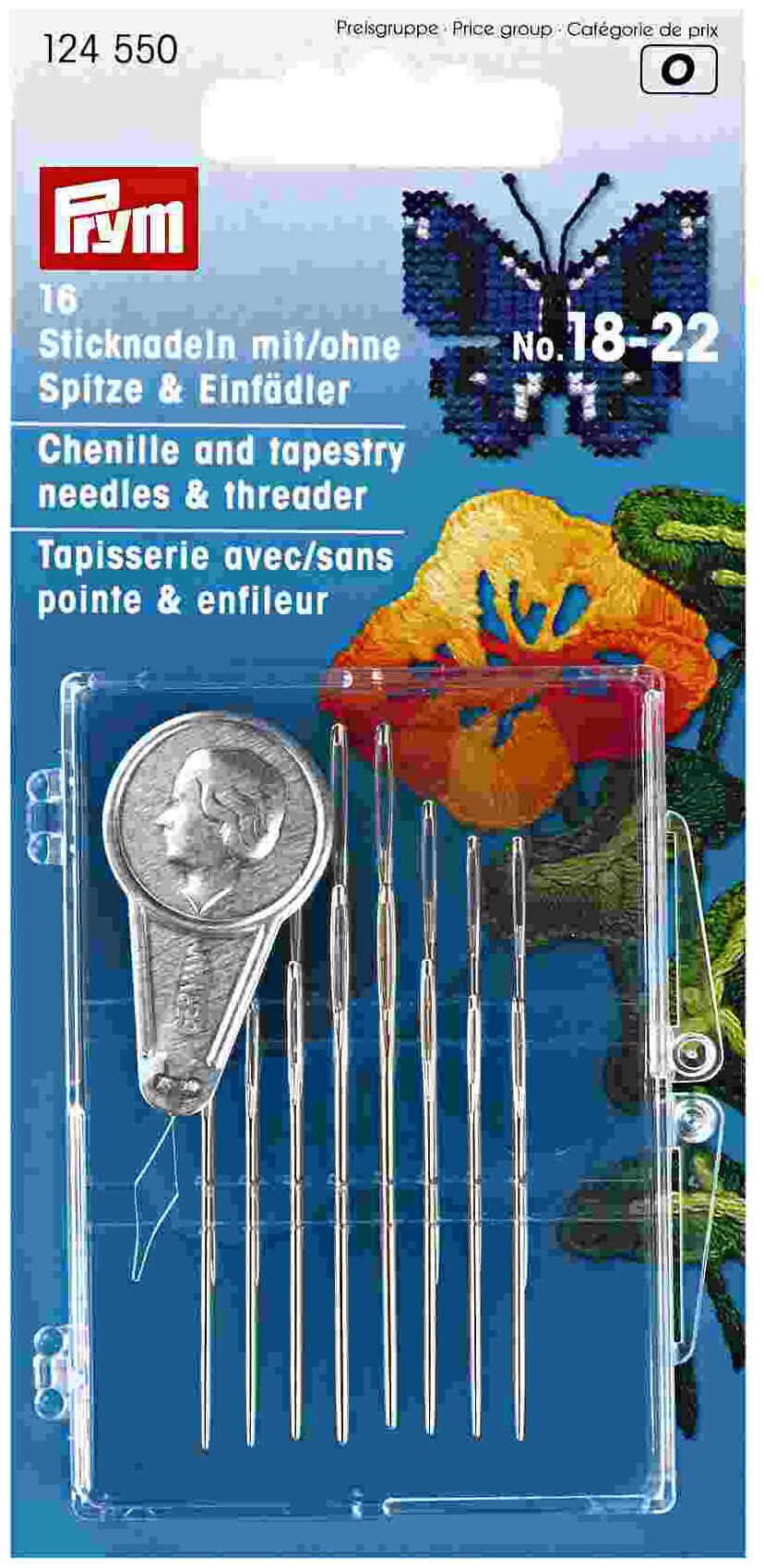 Image of Prym Sticknadeln mit + ohne Spitze Einfädler Nr. 18 - 22 16 Stk.