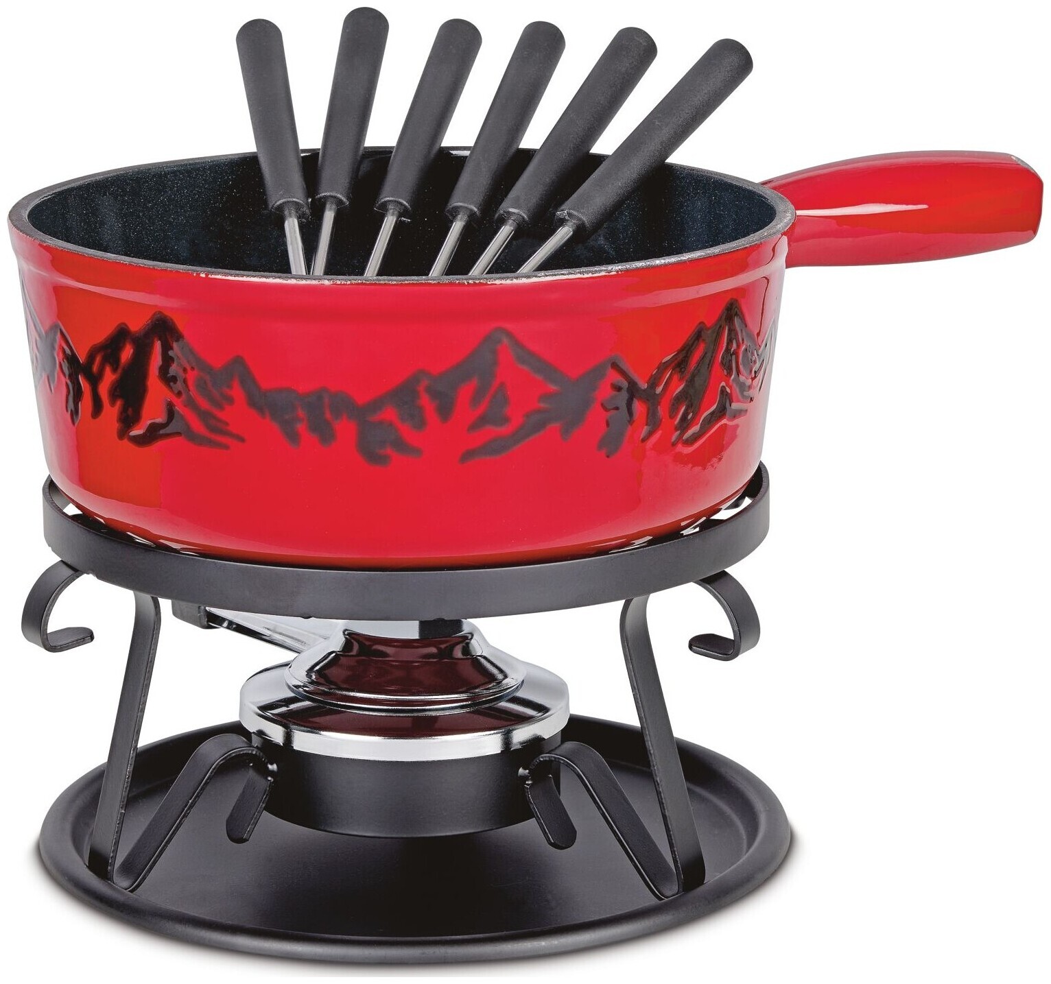 Image of Fondue-Set Mountain aus Guss rot 9-teilig