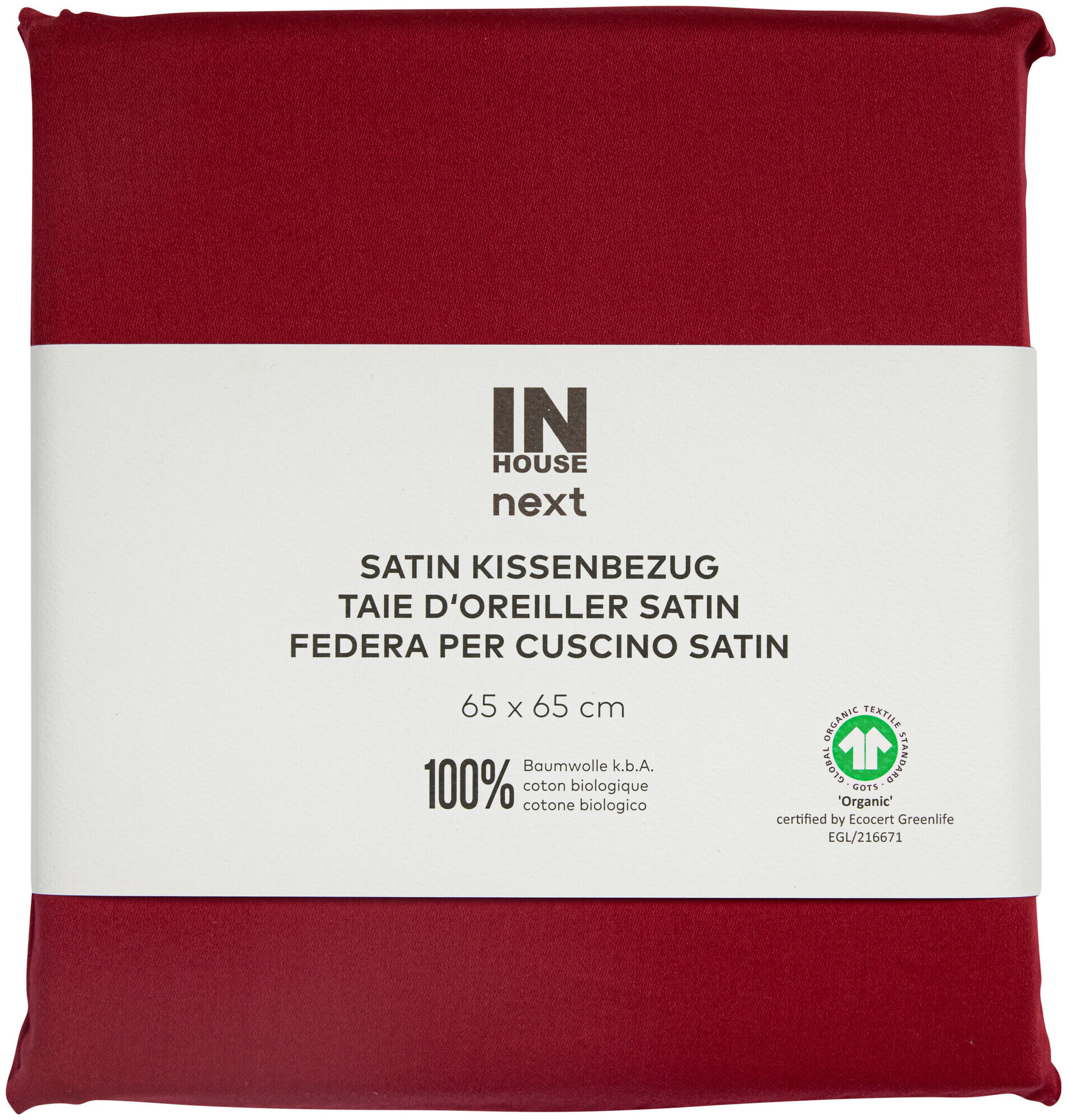 Image of Inhouse Kissen Gots Satin 65x65 bordeaux