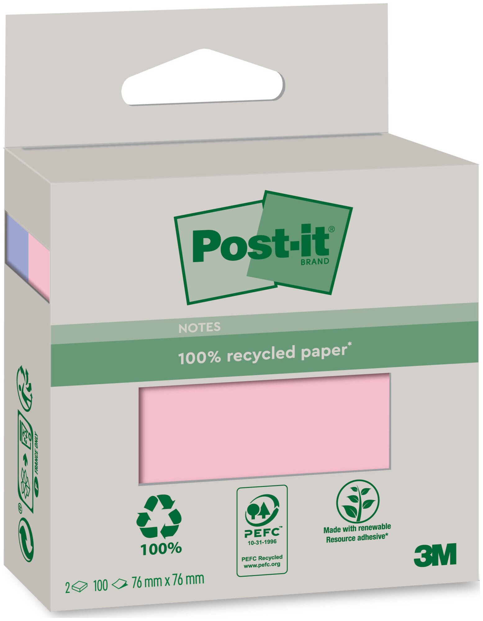 Image of Post-it Recycled 2x100 Blatt pink+blau