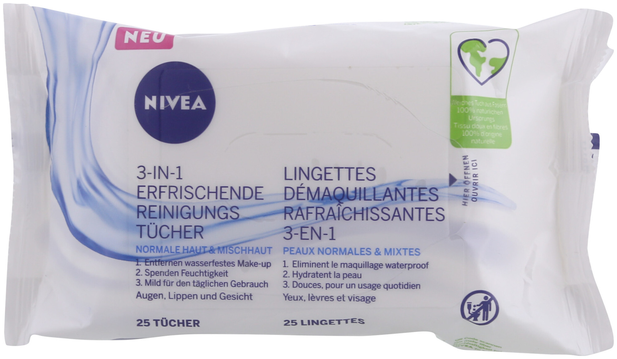 Image of Nivea 3in1 Erfrischende Reinigungstücher 25 Stück