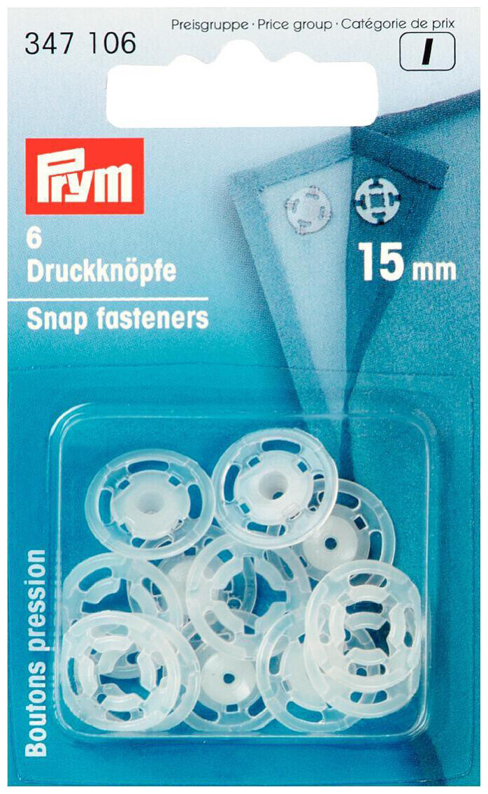 Prym bouton pression à coudre transparent 15 mm 6 pcs