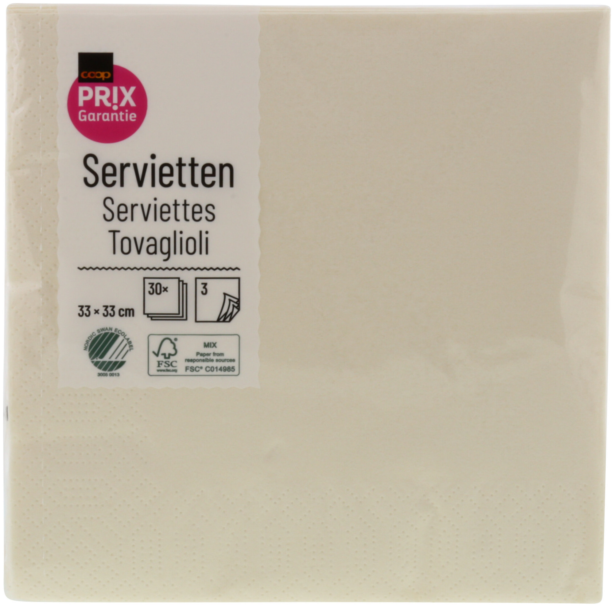 Prix Garantie Servietten creme 33cm 30 Stück