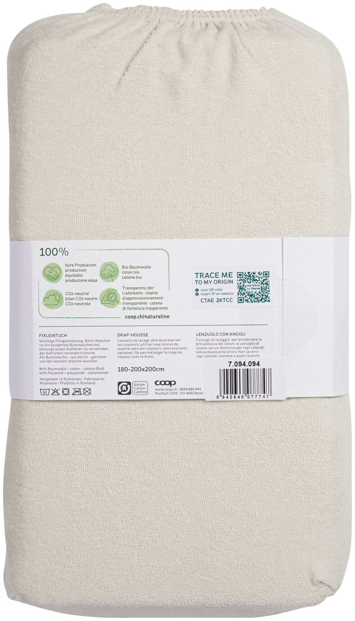 Image of Naturaline Textil Bio Fixl. Frotte 180x200 kitt