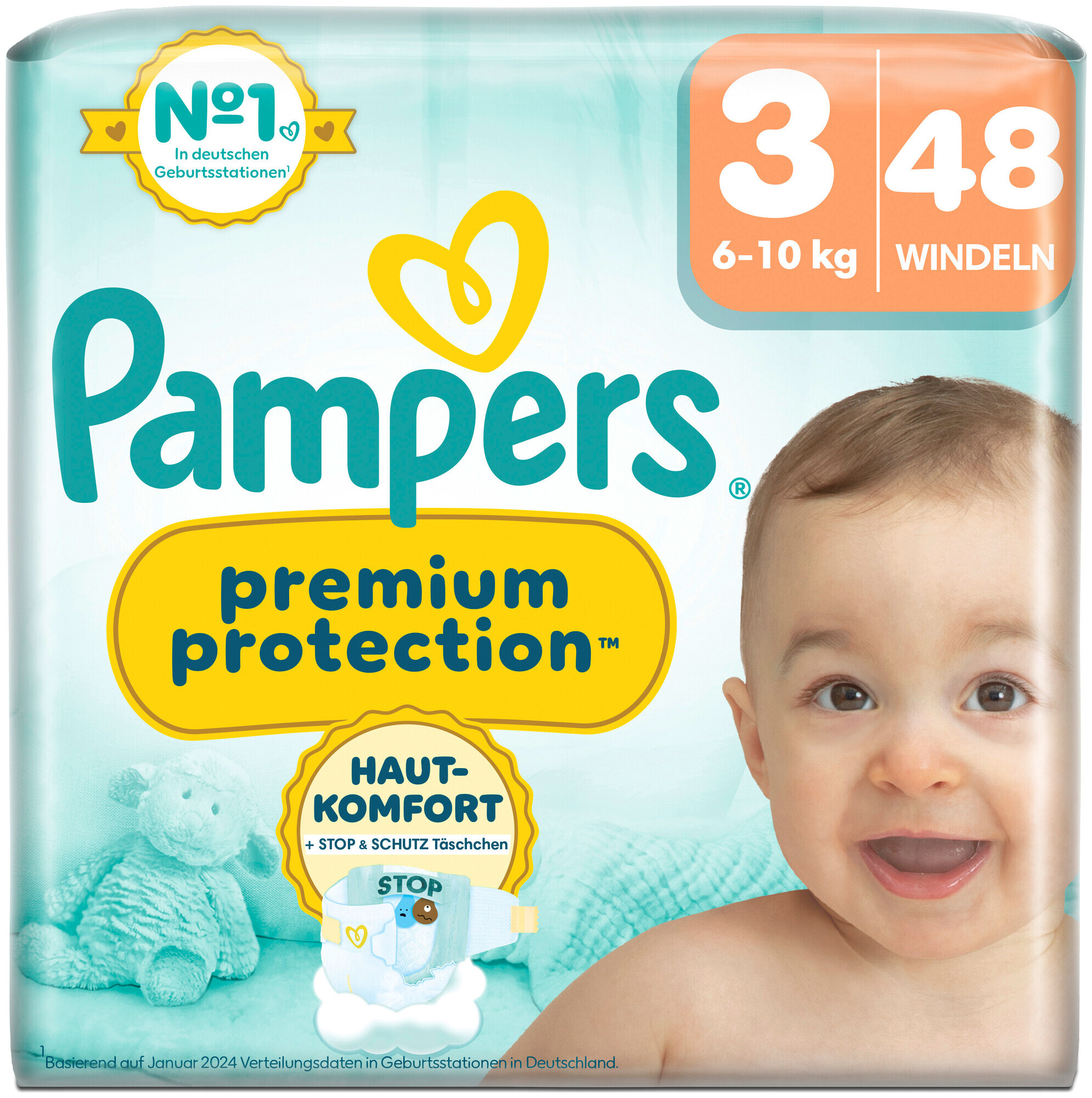 Pampers Premium Protection Midi Grösse 3, 6-10kg 48 Windeln
