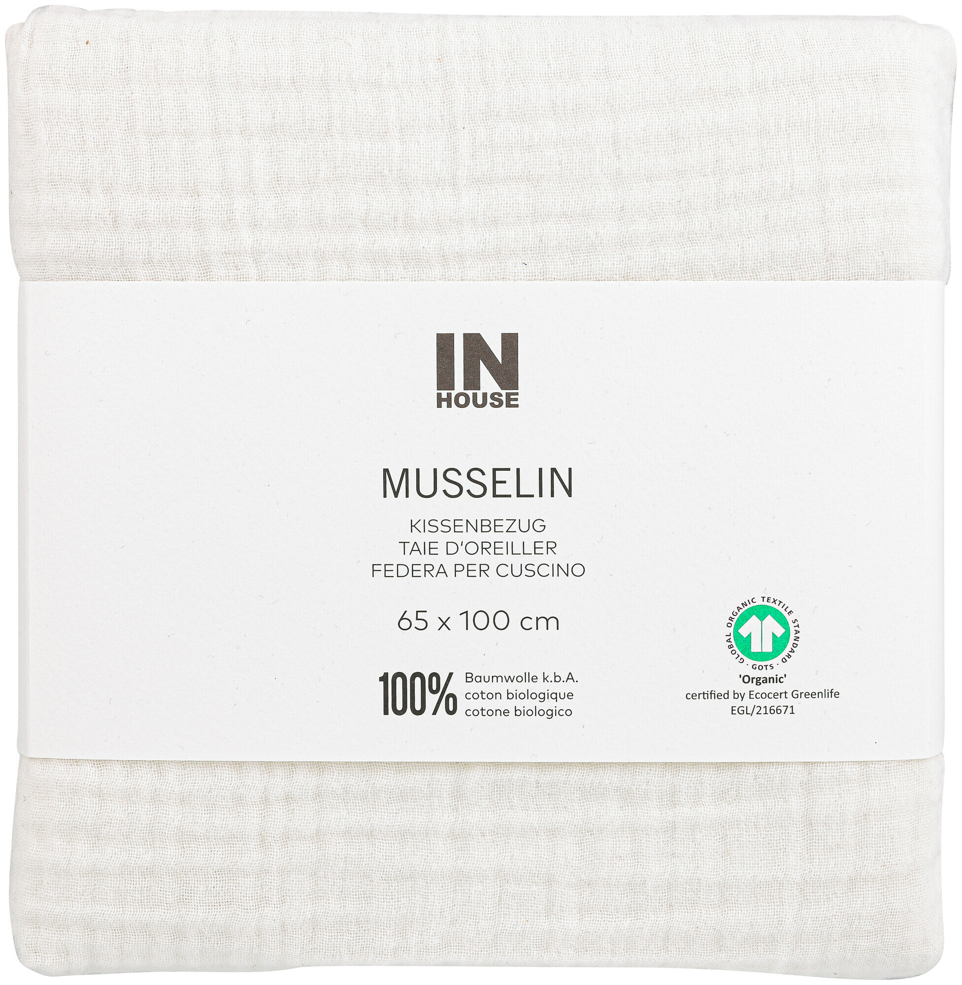 Image of Inhouse Kissen Gots Musseline 65x100 offwhite