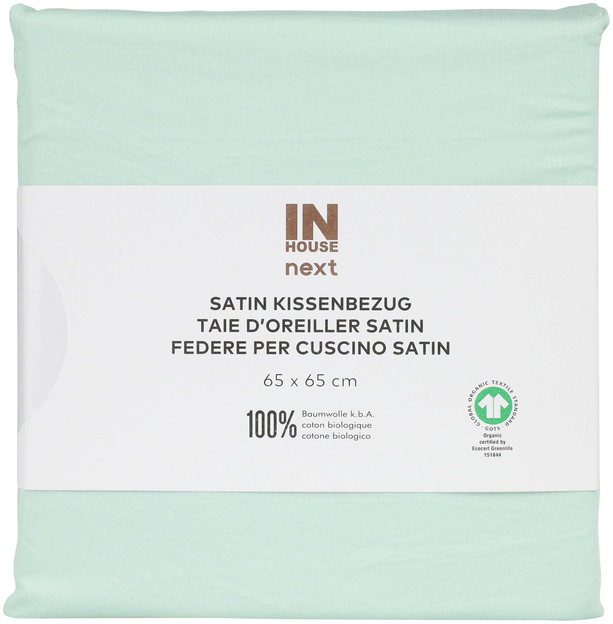 Image of Inhouse Kissen Gots Satin Paspel 65x65 hellgrün