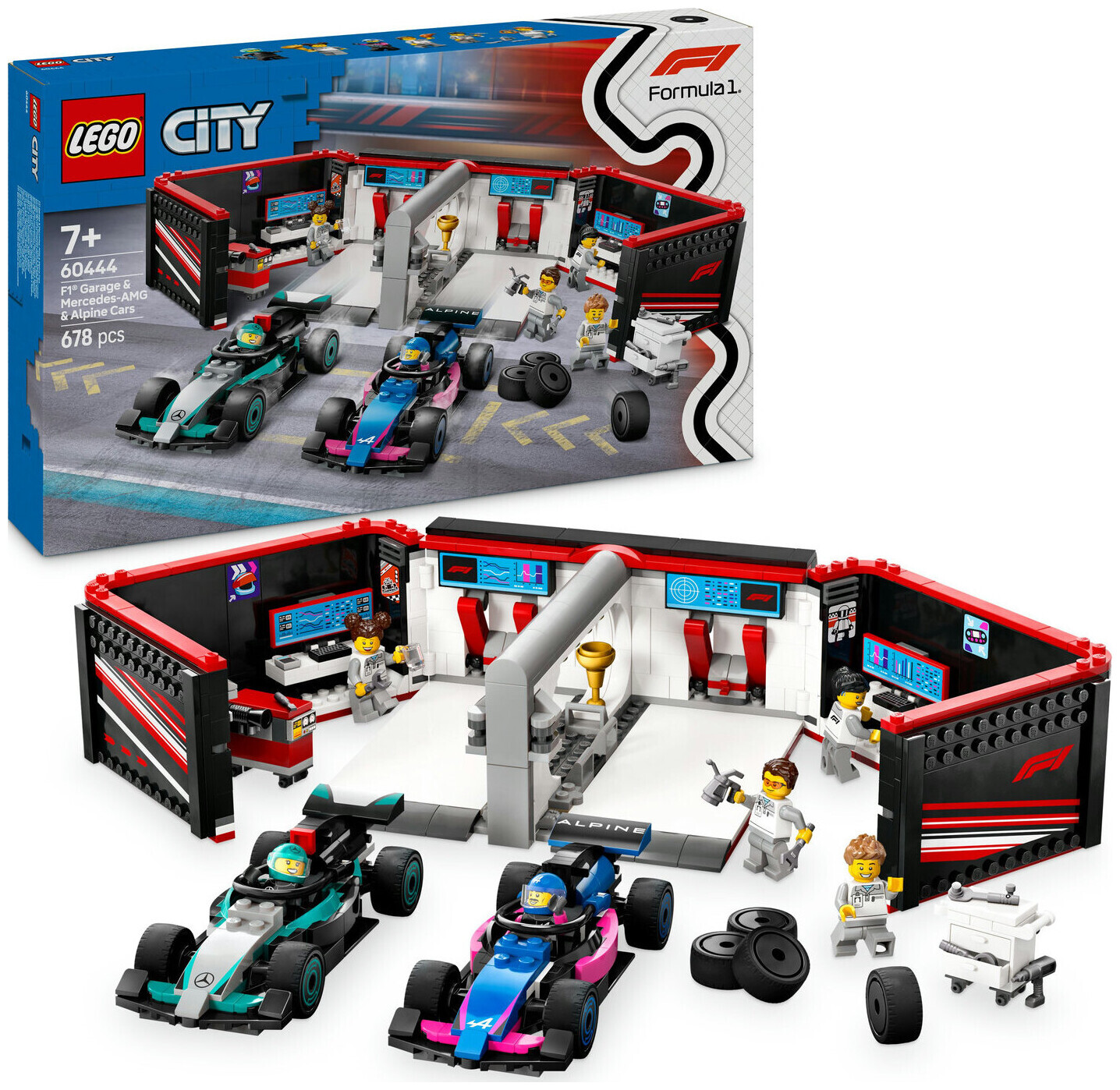 Image of Lego City Lego® City 60444 F1 Garage mit Mercedes-AMG & Alpine Rennautos ab 7 Jahren