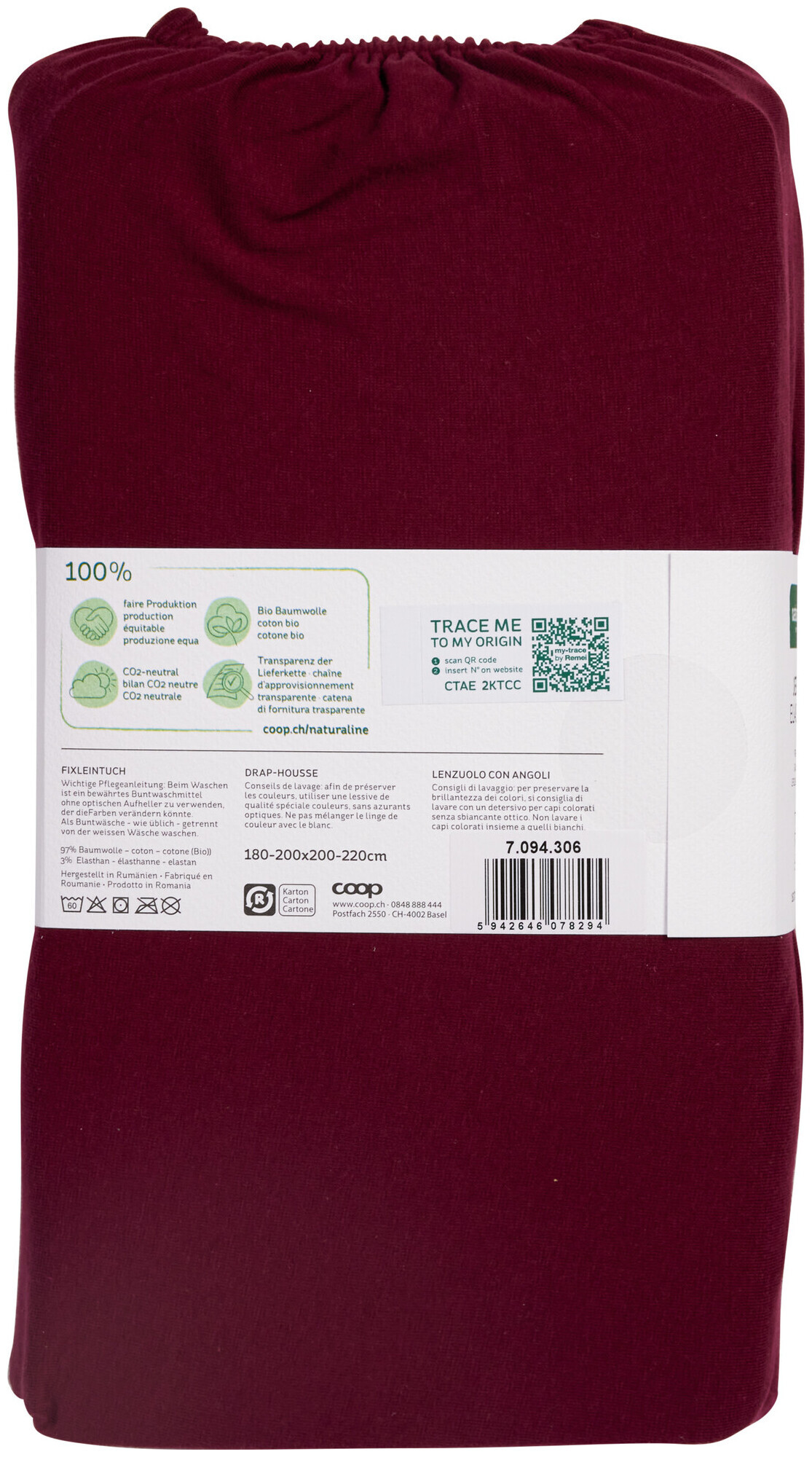 Image of Naturaline Textil Bio Fixl. Jersey EA 180x200 bordo