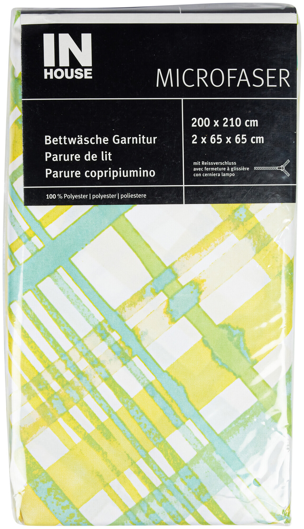 Inhouse IH parure de lit microfibre carreau limette 200x210/2x65x65