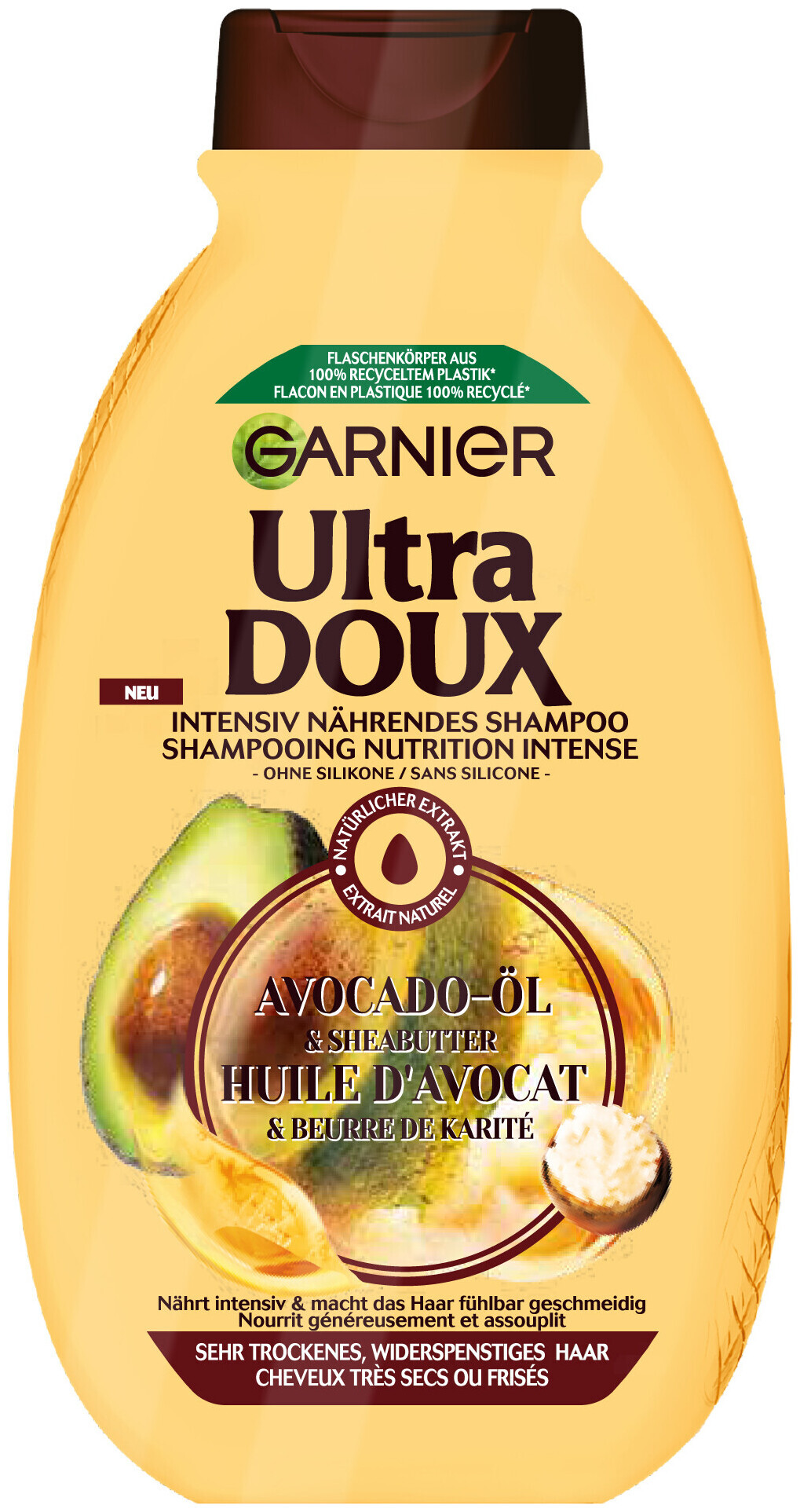 Image of Garnier Ultra Doux Shampoo mit Avocado-Öl und Sheabutter, für sehr trockenes, widerspenstiges Haar, 300ml