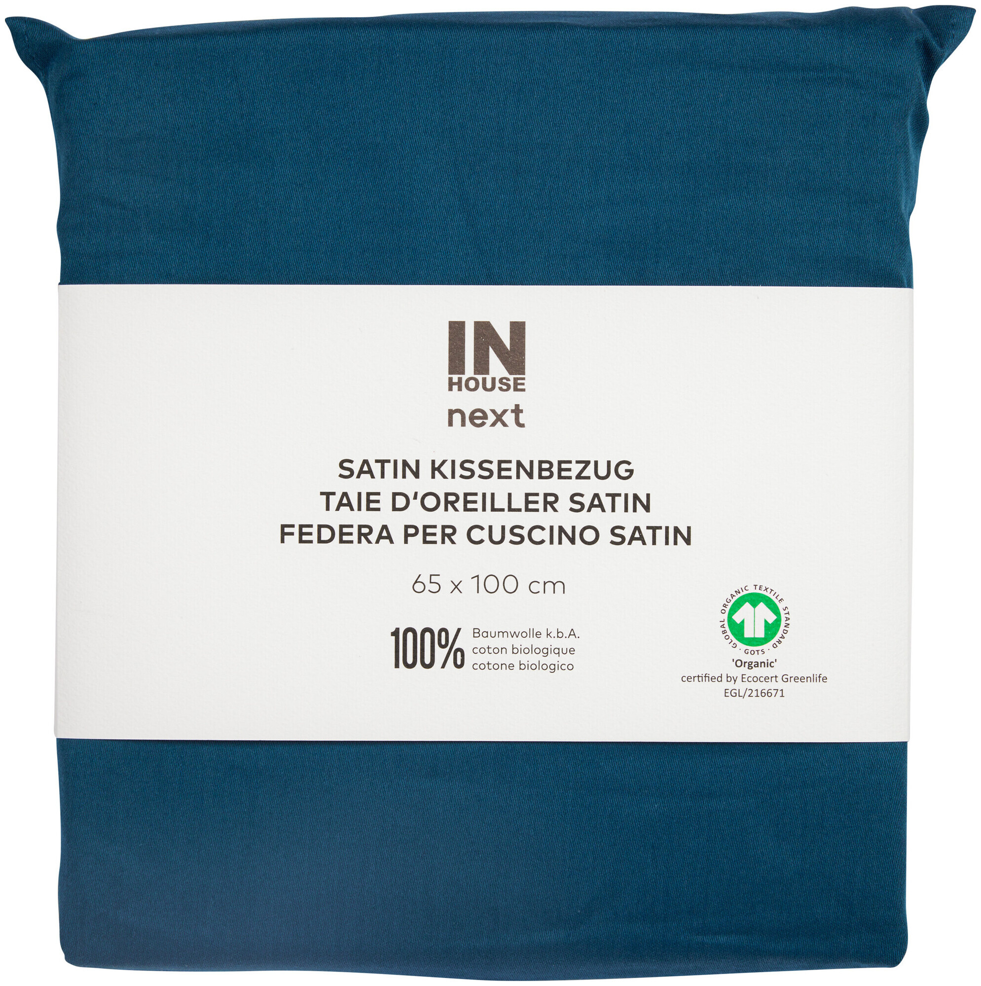 Image of Inhouse Kissen Gots Satin 65x100 petrol