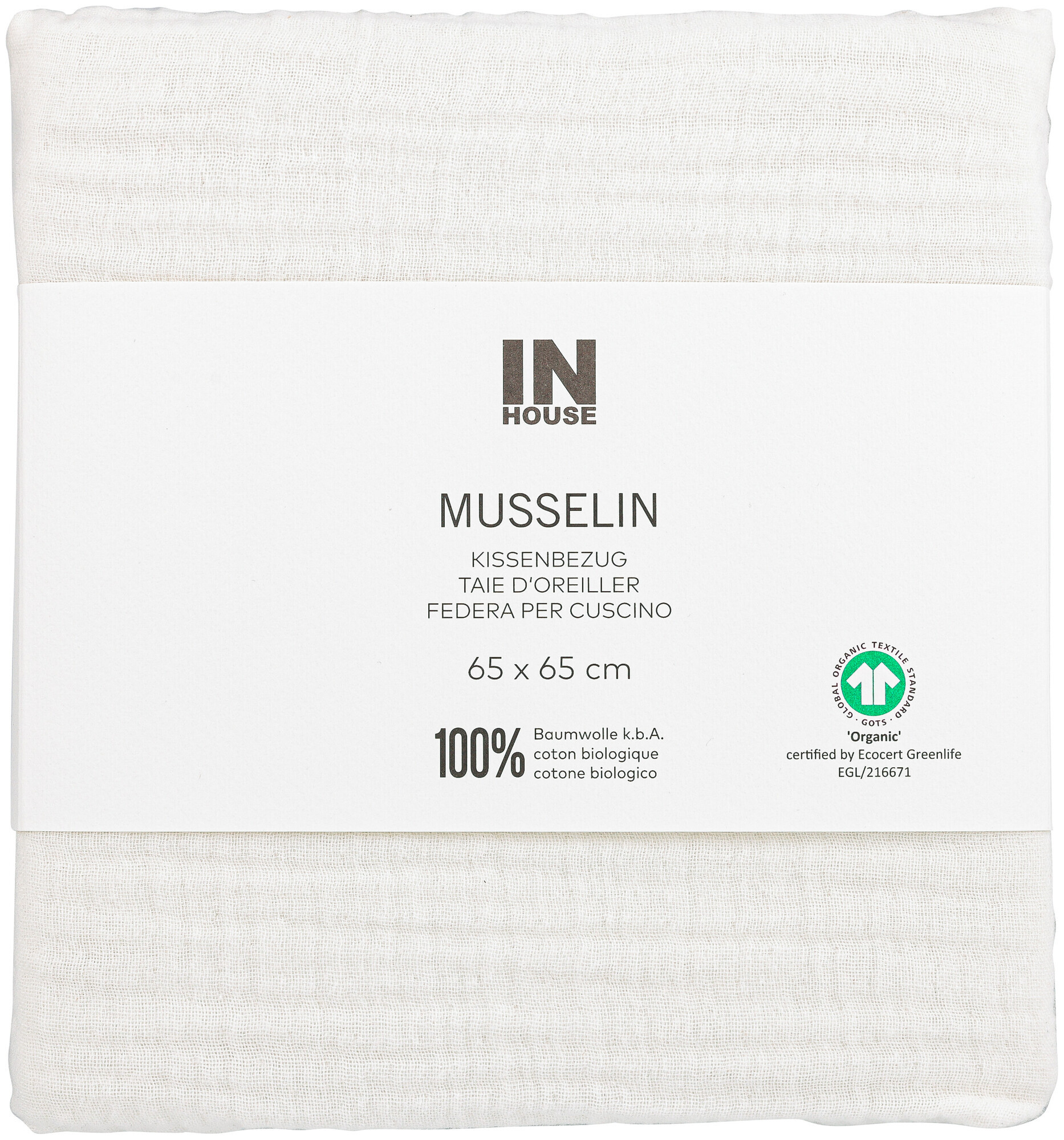 Image of Inhouse Kissen Gots Musseline 65x65 offwhite