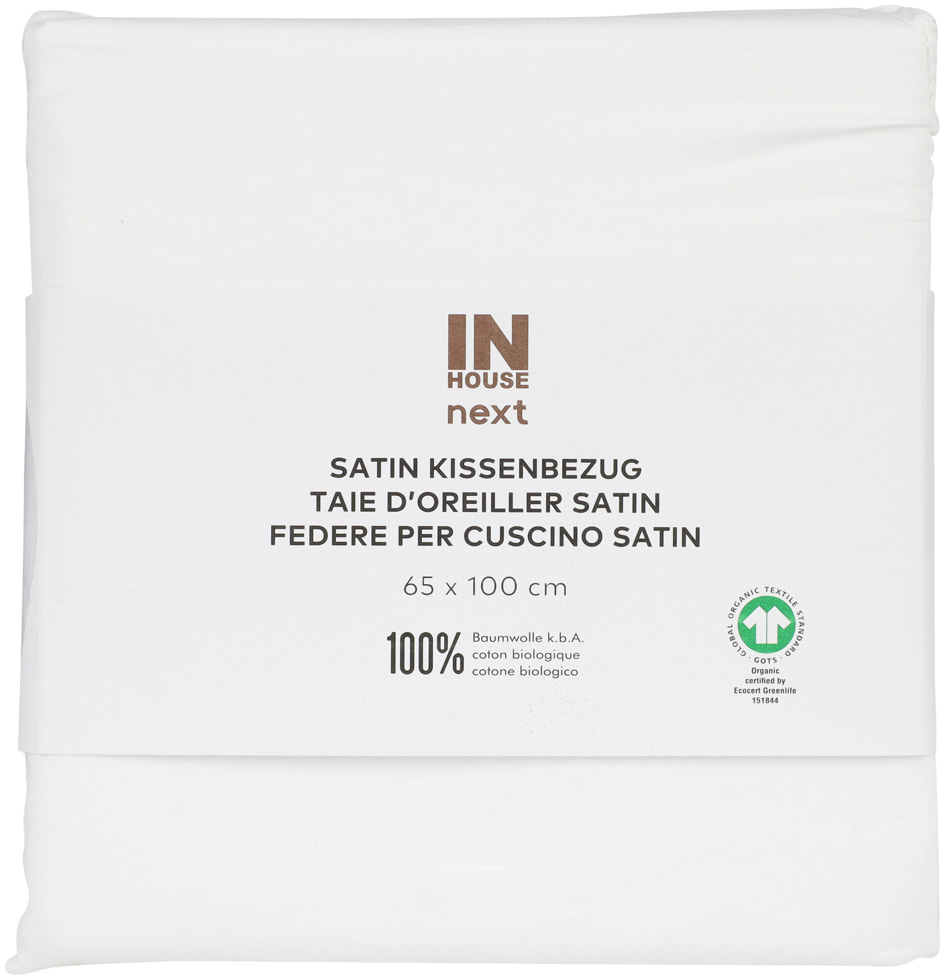 Image of Inhouse Kissen Gots Satin Paspel 65x100 weiss