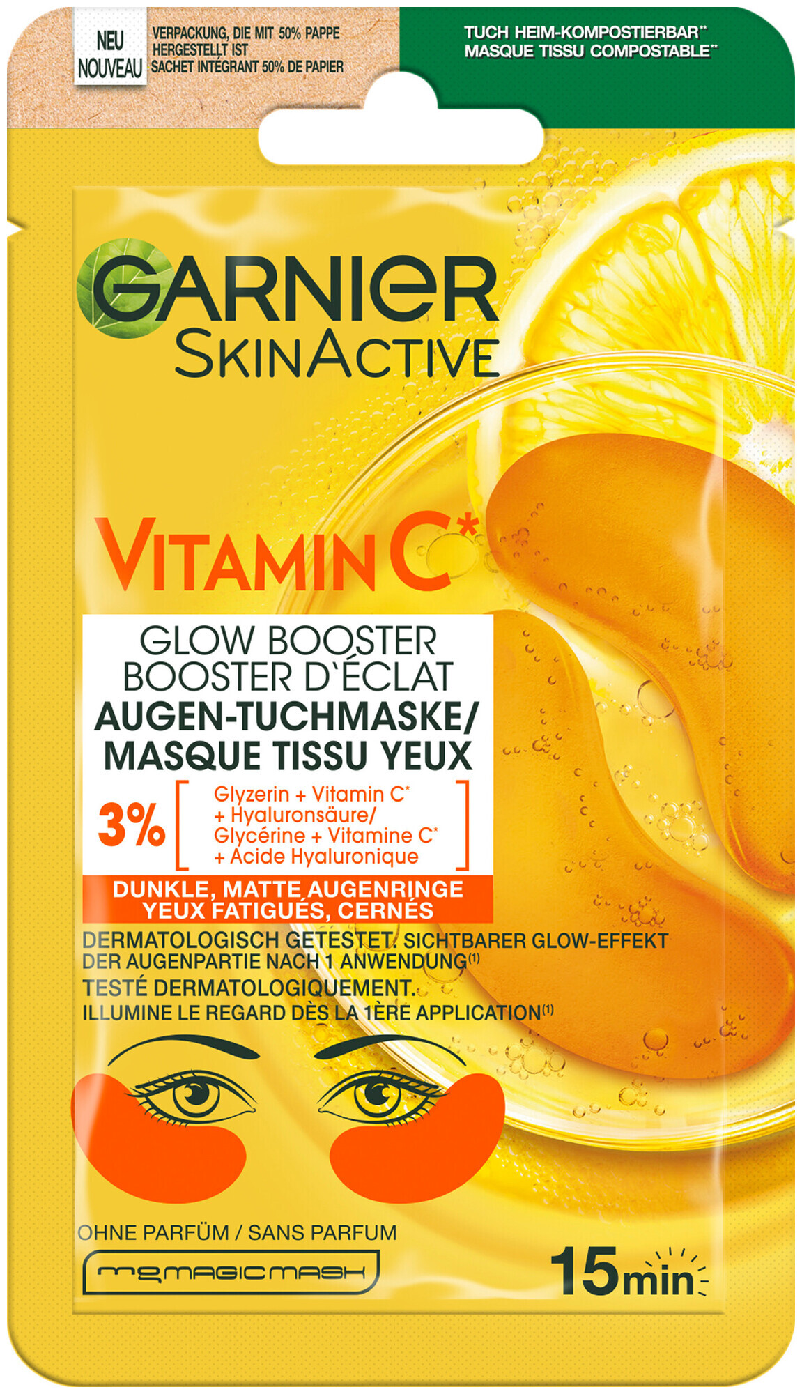 Image of Garnier SkinActive Vitamin C Glow Booster Augen Tuchmaske