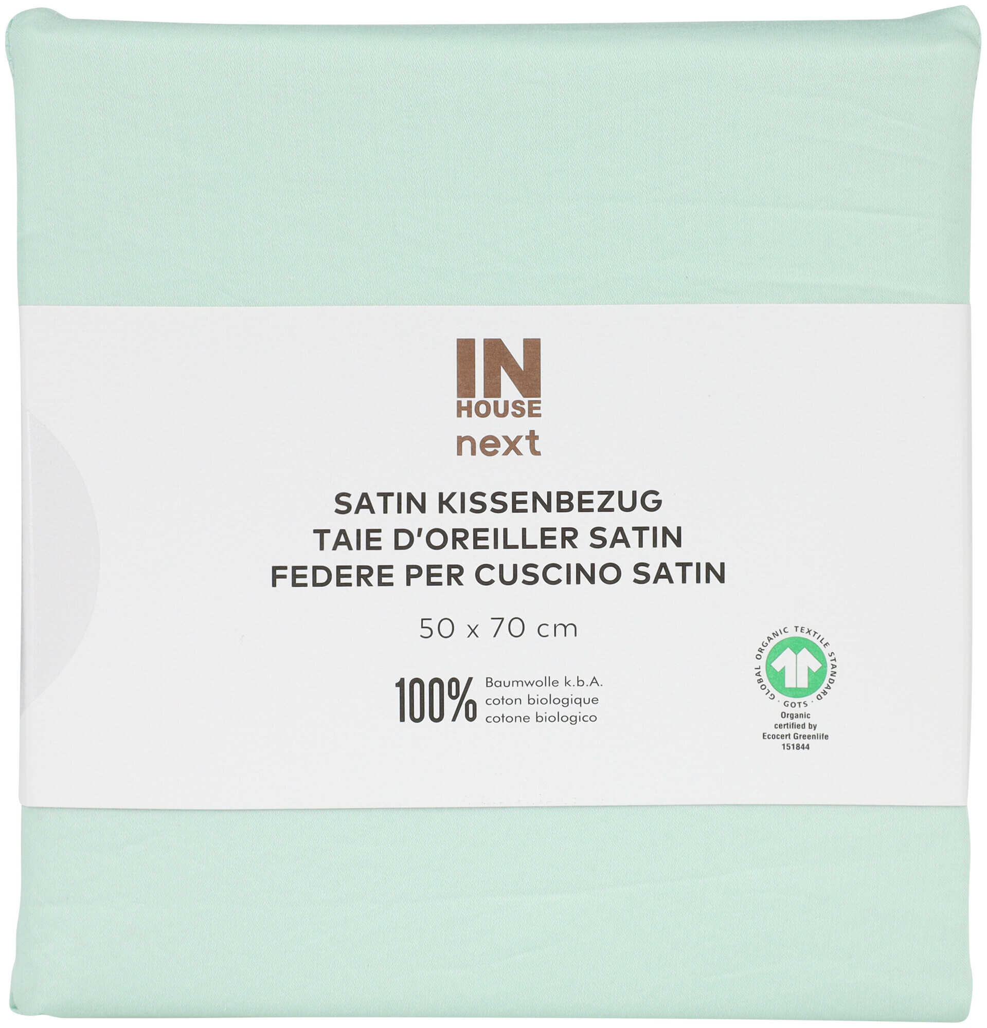 Image of Inhouse Kissen Gots Satin Paspel 50x70 hellgrün