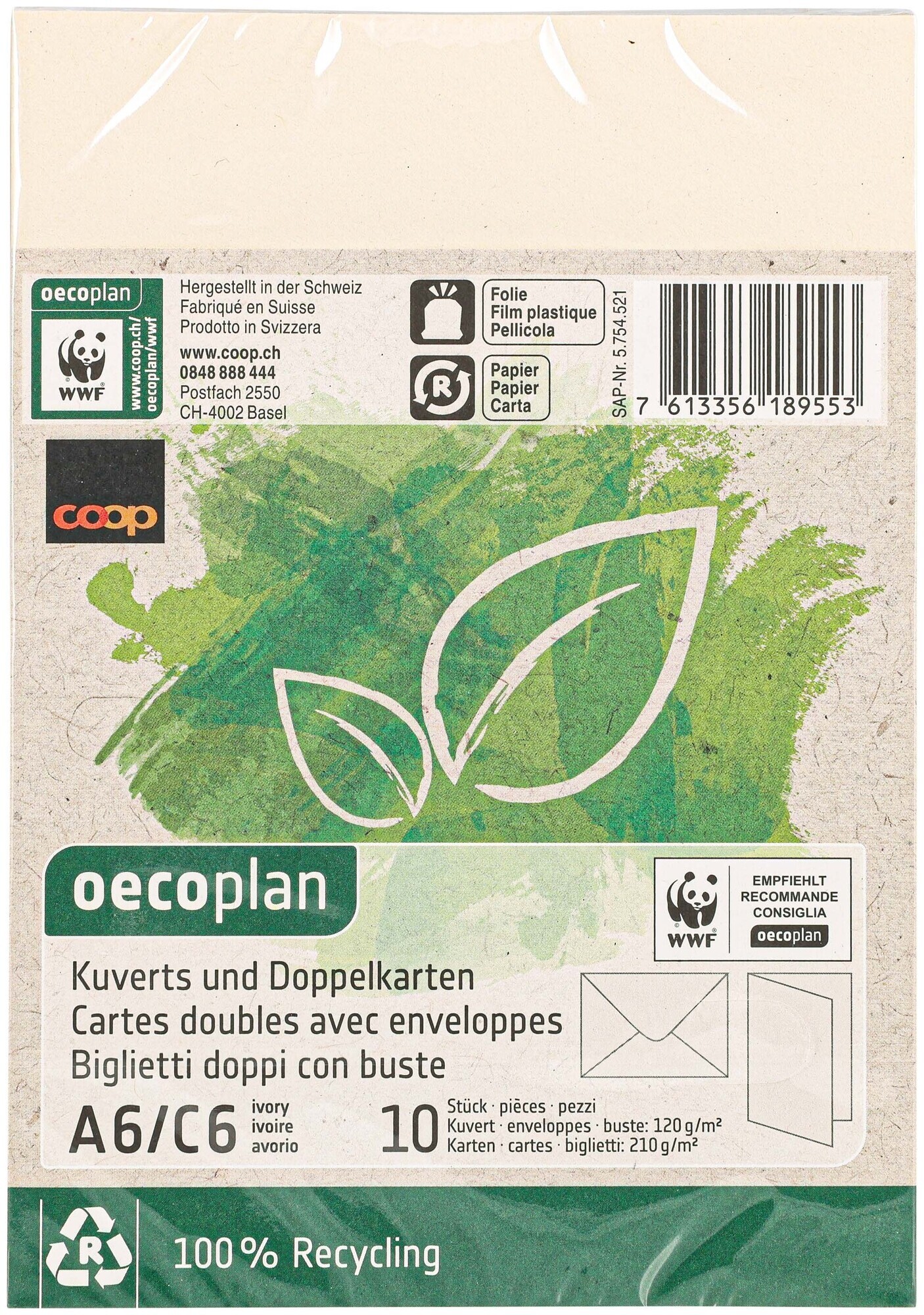 Image of Oecoplan Kuverts und Doppelkarten A6/C6 ivoire 10/10 Stk.