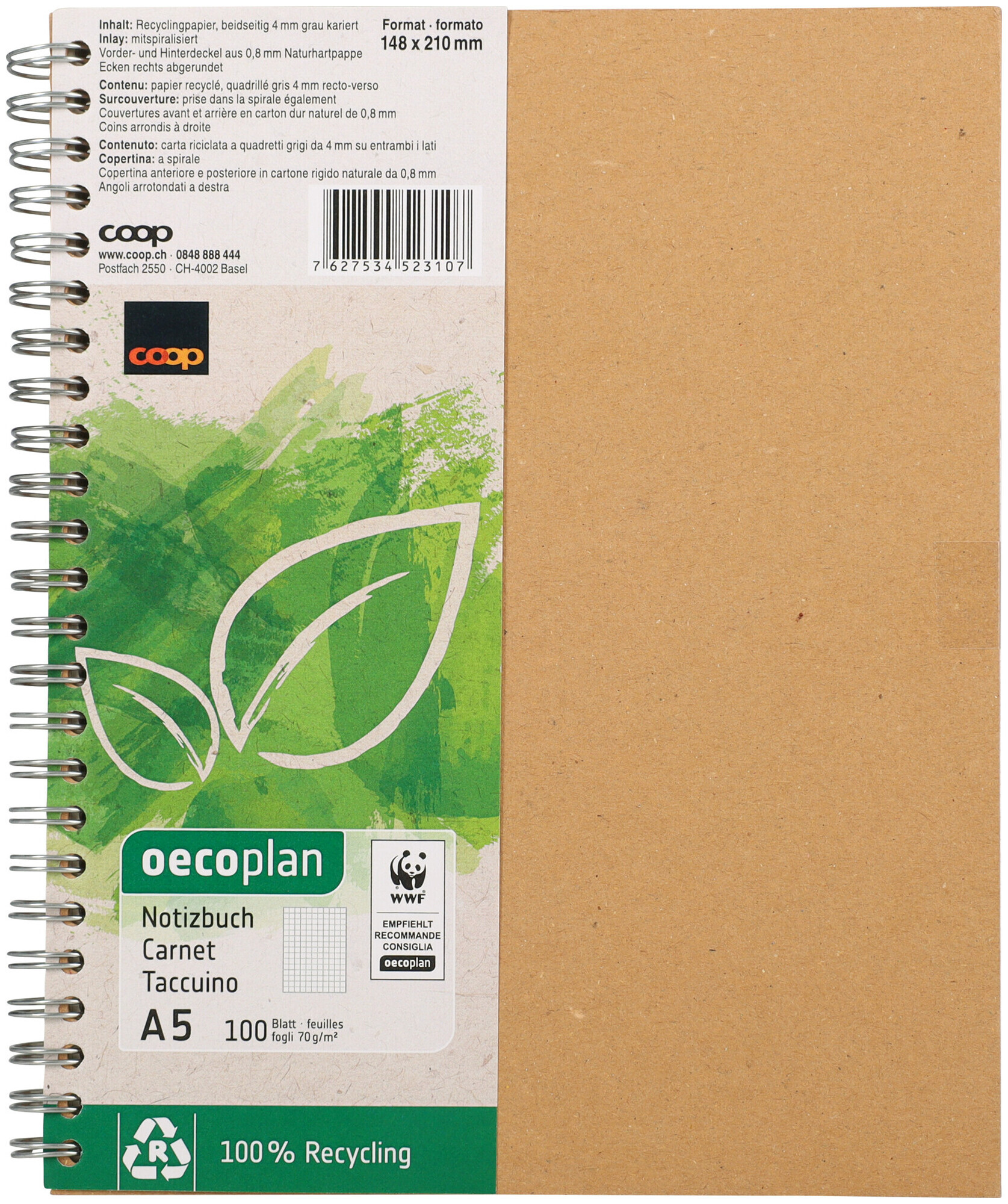 Image of Oecoplan Notizbuch A5 100 Blatt 4mm kariert