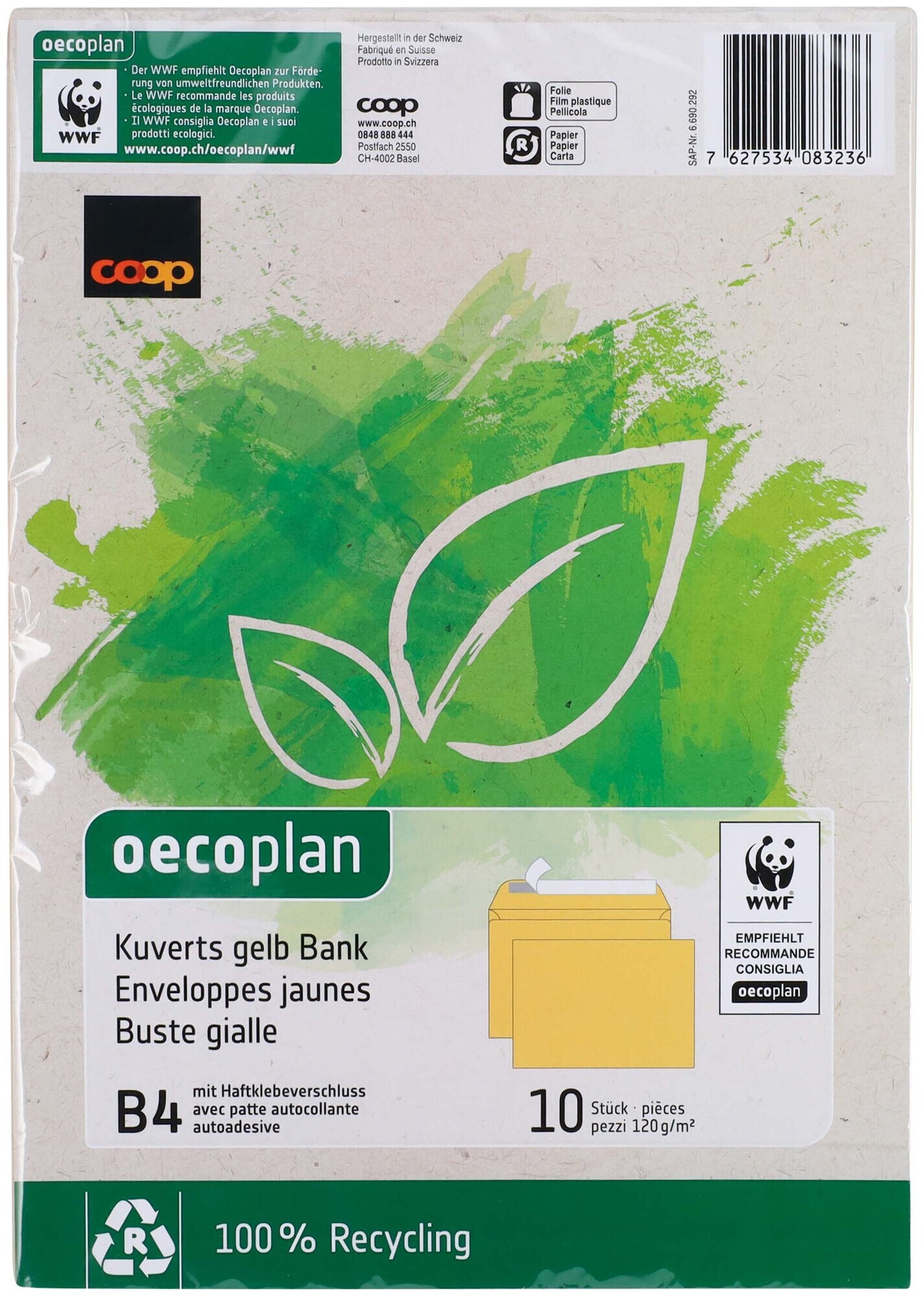 Image of Oecoplan Kuvert B4 Gelb Bank 10Stk