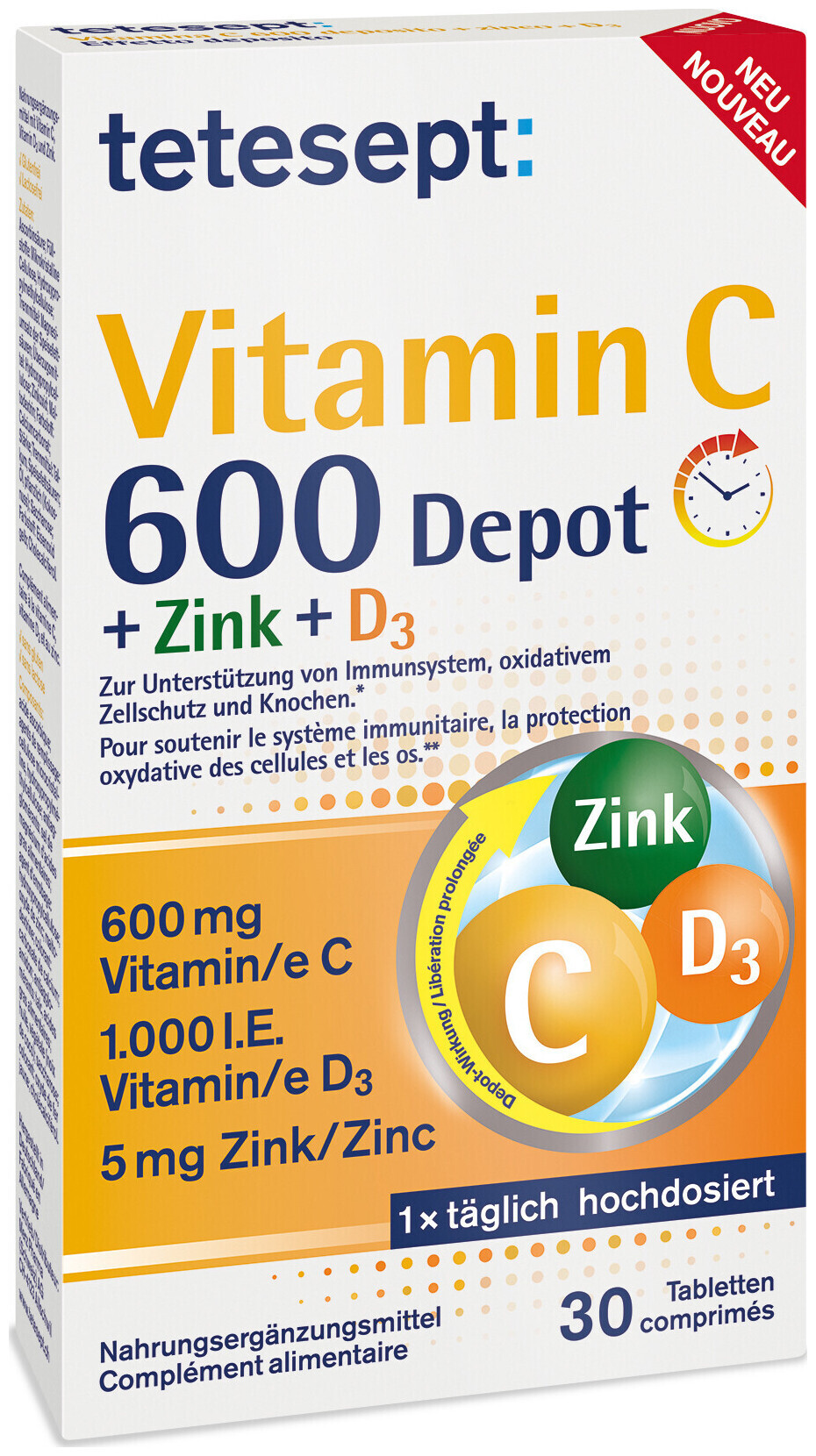 Image of Tetesept Vitamin C & Zink & D3 Depot 30 Stück