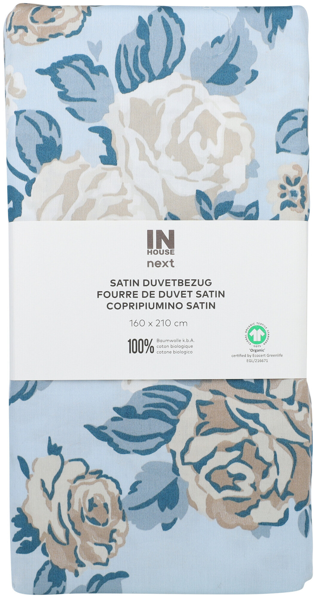 Image of Inhouse Duvet Gots Satin 160x210 Rosen hellblau