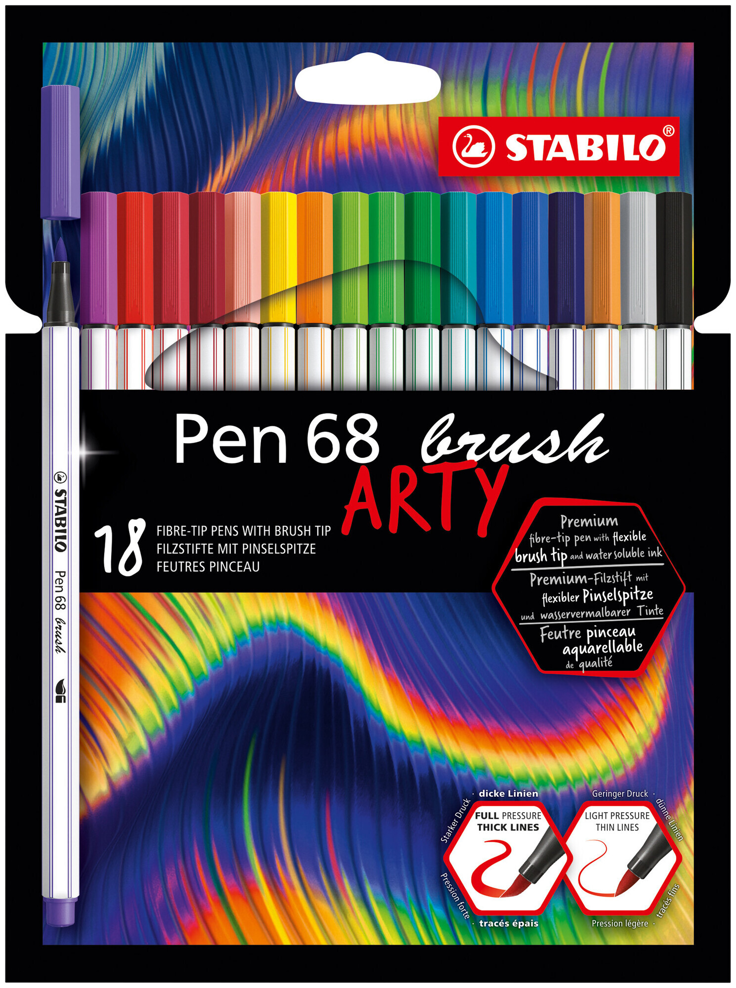 Image of Stabilo Pen 68 brush Fasermaler mit Pinselspitze 18er Etui Arty