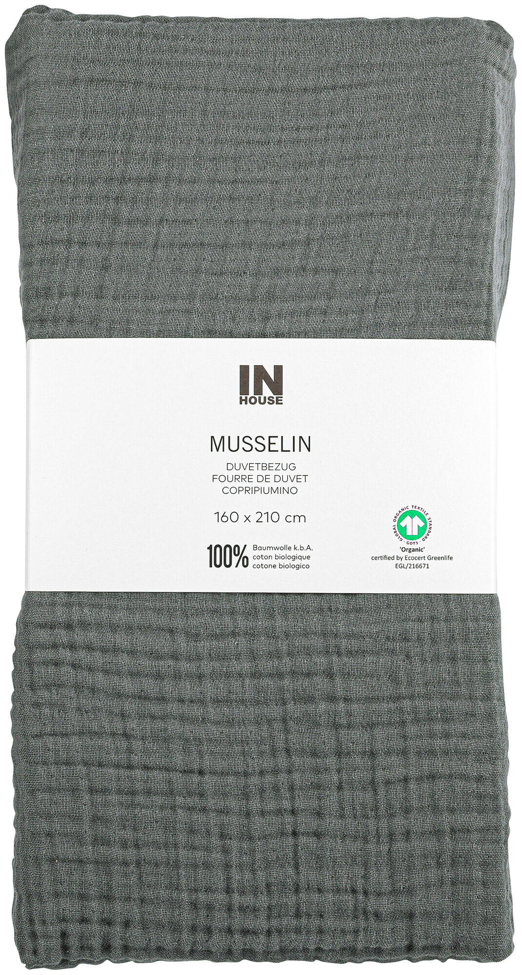 Image of Inhouse Duvet Gots Musseline 160x210 anthrazit