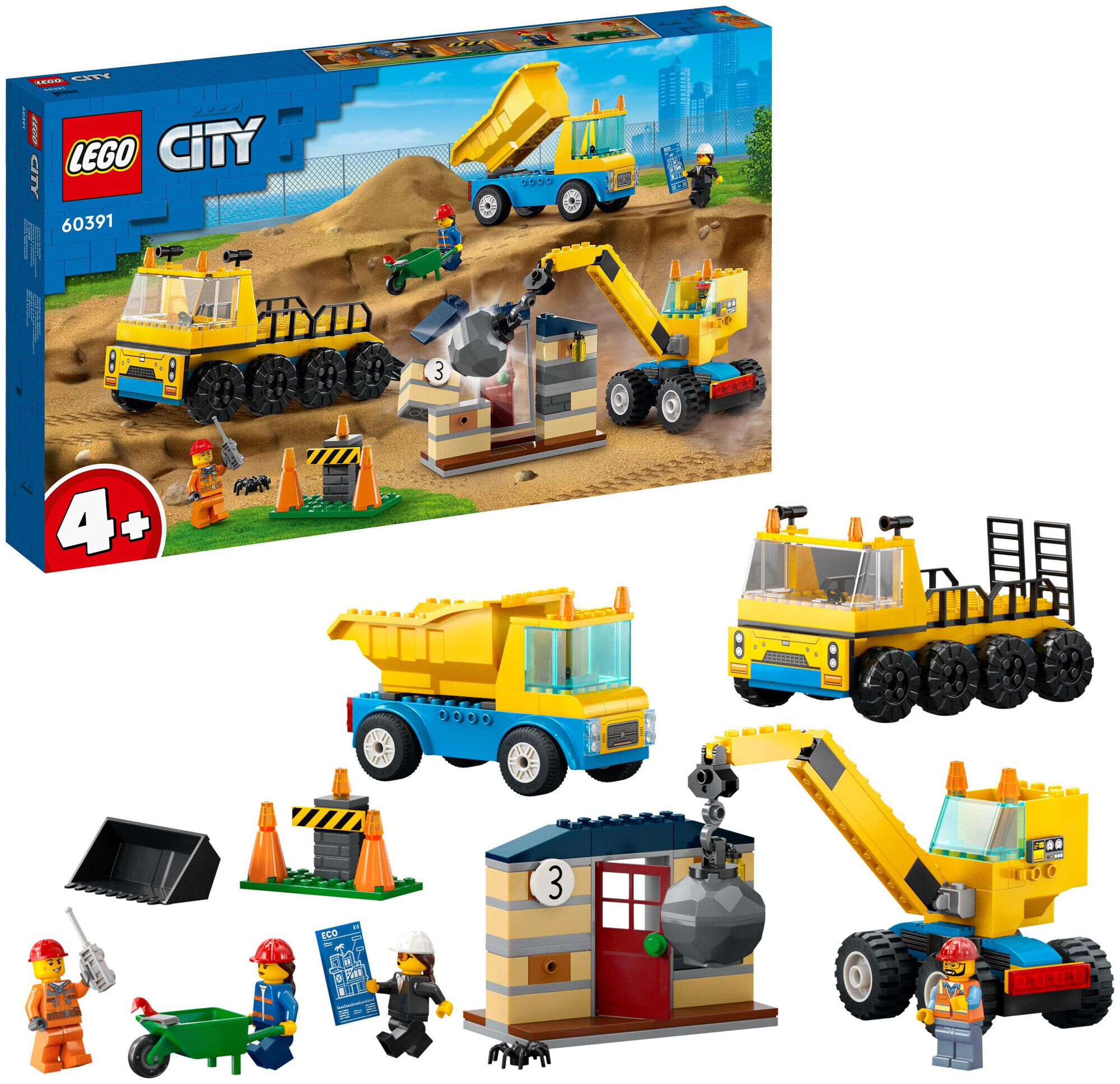 Image of Lego City Lego® City 60391 Baufahrzeuge und Kran mit Abrissbirne ab 4+ Jahren